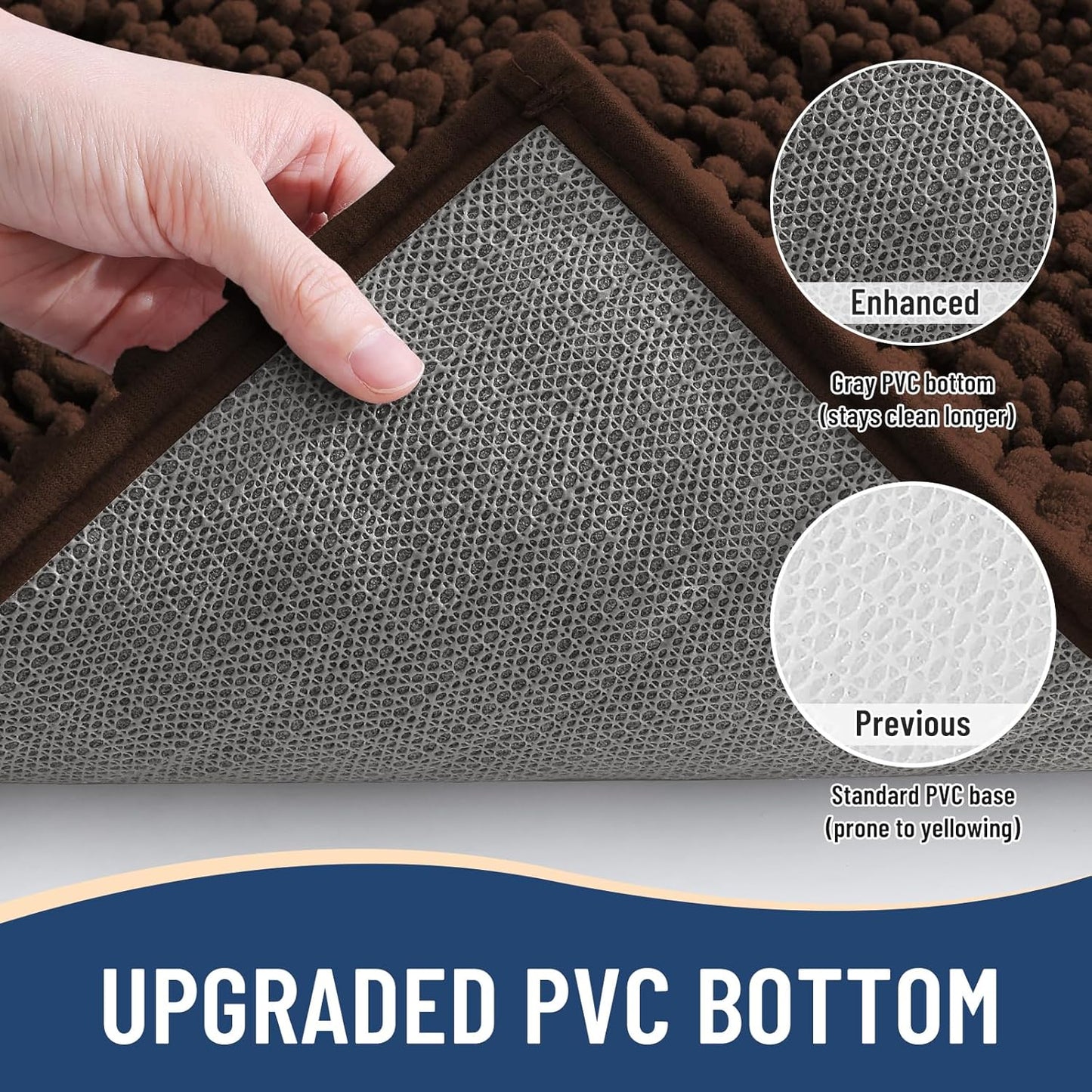 Arotive Luxury Chenille Bathroom Rug Mat, Extra Soft Thick Absorbent Shaggy Bath Rugs, Non-Slip Machine Wash Dry, Plush Bath Mats for Bathroom, Shower and Tub, 70x24, Brown