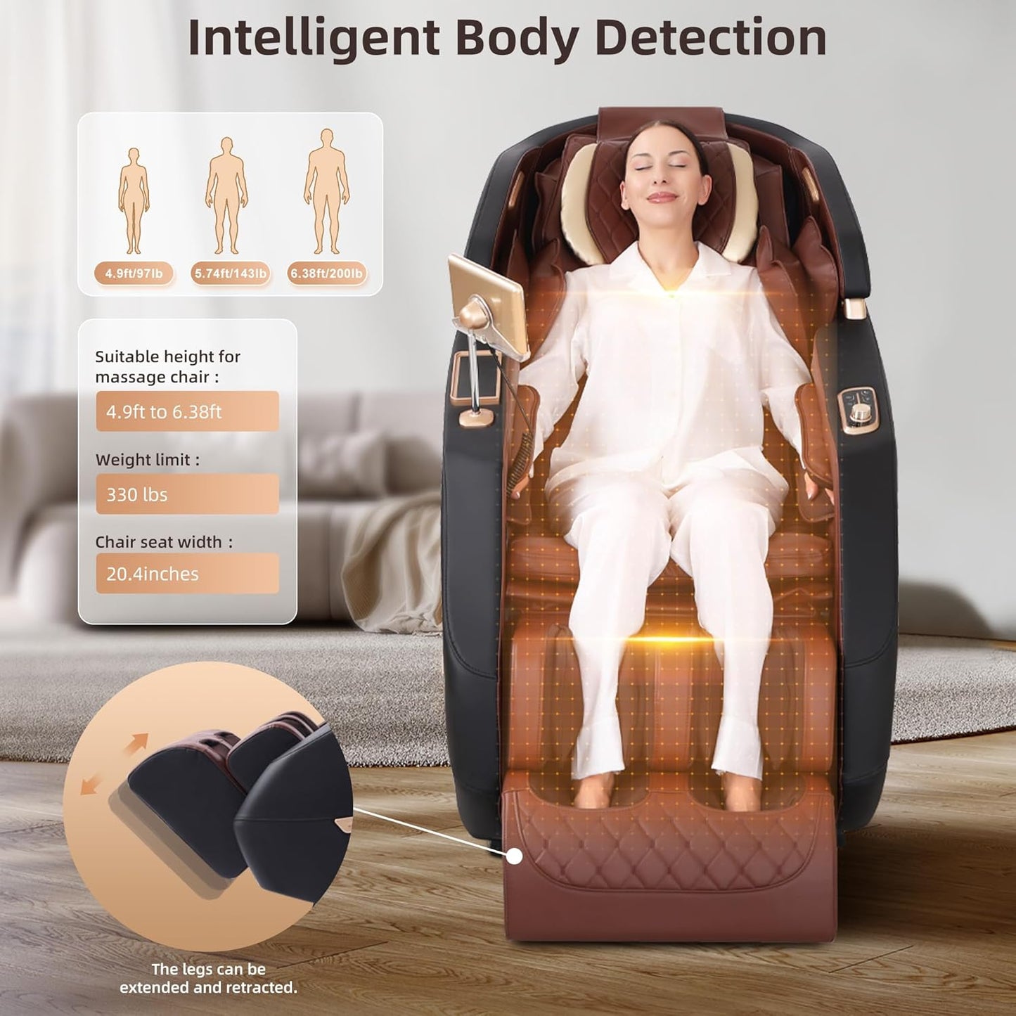 2025 4D Massage Chair Full Body, Zero Gravity Massage Chair with SL-Track & Heating, Massage Shiatsu Recliner Chair with Smart Voice Control, Touchable Screen, Airbags, Foot Rollers (Brown)