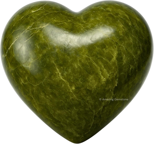 Vesuvianite Crystal Heart Palm Stone - Pocket Massage Worry Stone for Natural Body Chakra Balancing, Reiki Healing and Crystal Grid