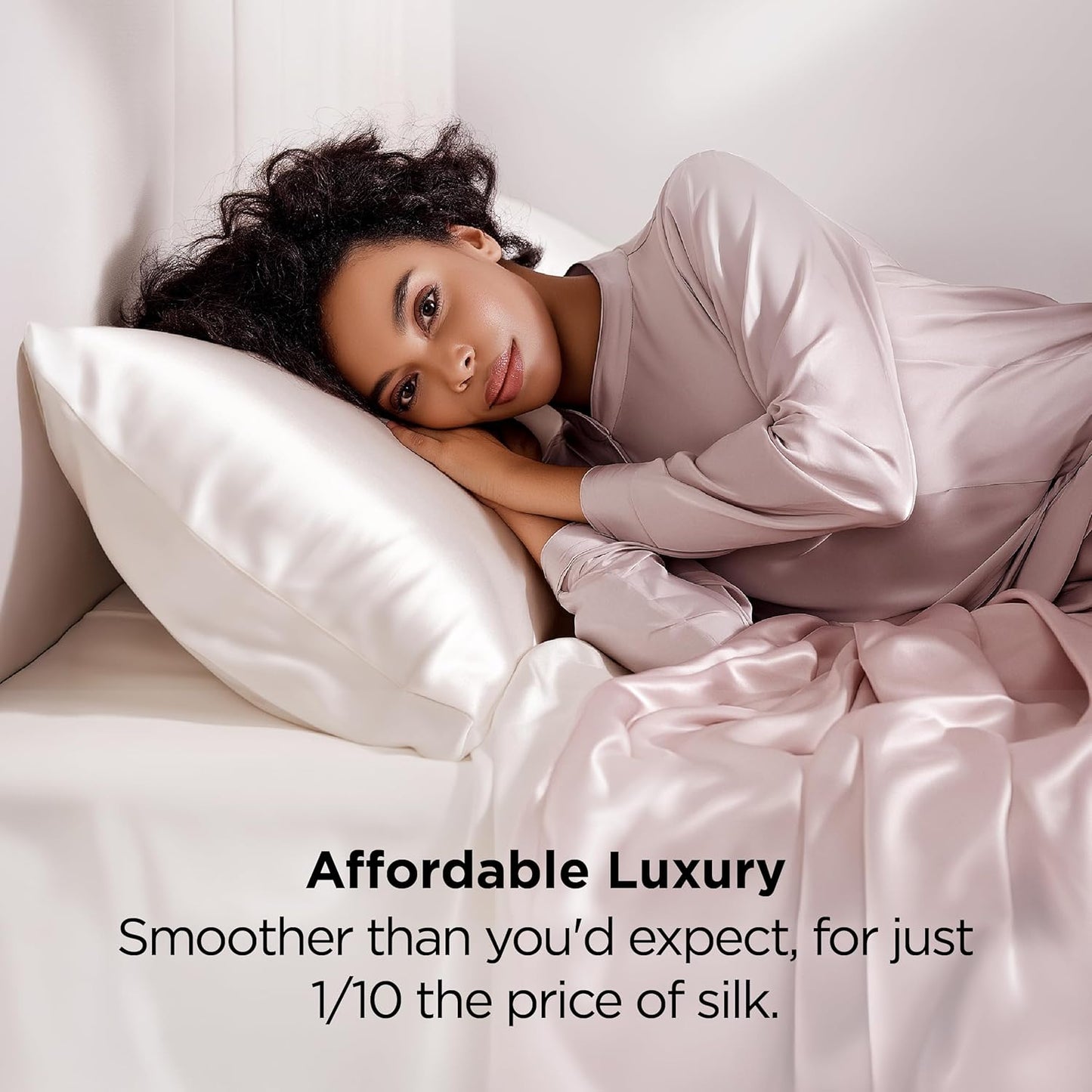 Bedsure Satin Pillowcase for Hair and Skin Queen - Ivory Silky Pillowcase 2 Pack with Envelope Closure, Similar to Silk Pillow Cases, Gifts for Women Men, 20x30 Inches, 2pcs