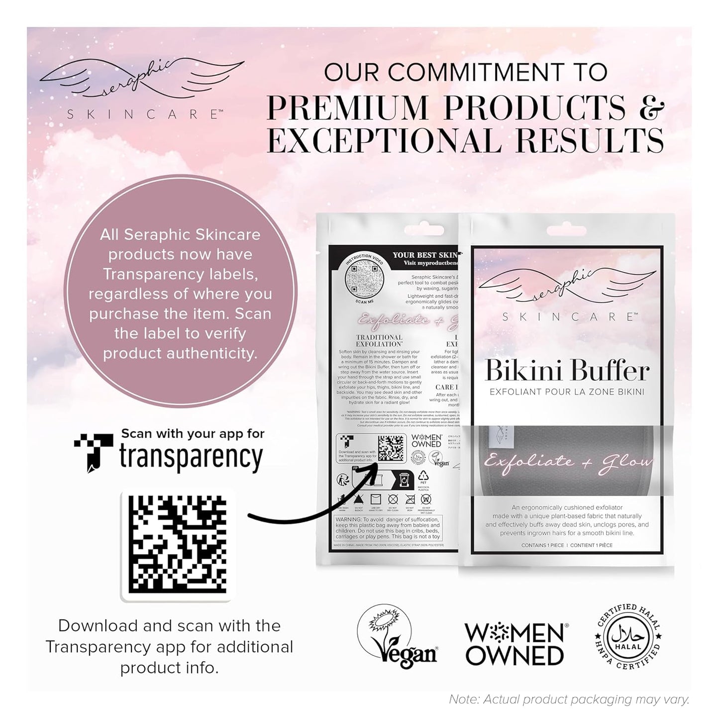 Seraphic Skincare Bikini Buffer – 100% Vegan Viscose Scrub Mitt For Women – Gently Exfoliates Dead Skin – Ingrown Hair & Razor Bumps Treatment on Bikini Area – Natural & Effective Exfoliation