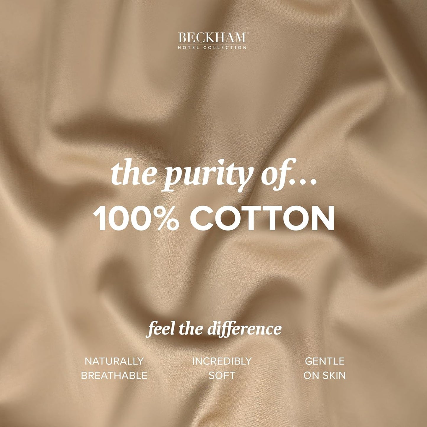 Beckham Hotel Collection Bed Pillowcases King Size Set of 2, 500TC 100% Cotton, Luxury Sateen Bedding, Open End, Breathable, Moisture-Wicking, Sand