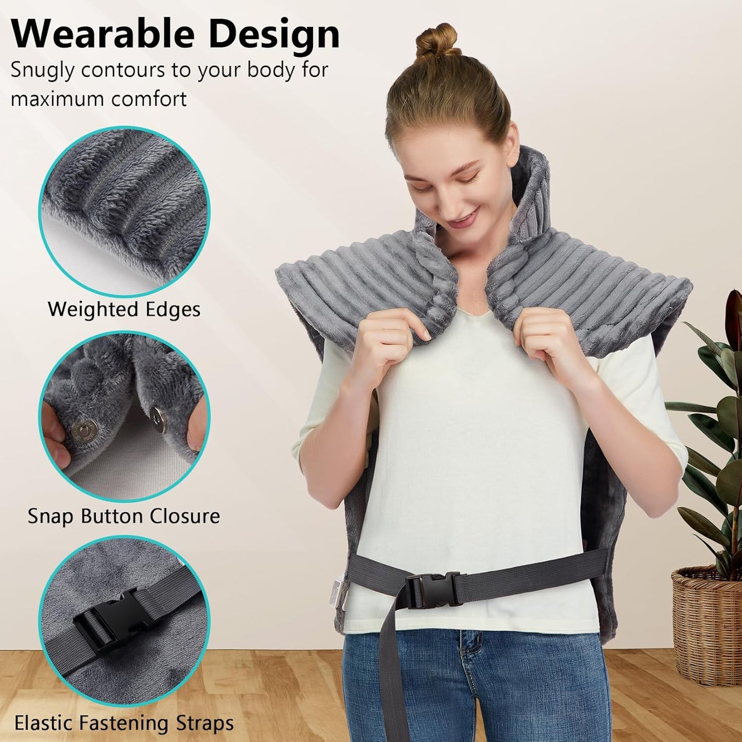 CAROMIO Heating Pad for Back Pain Relief, Neck and Shoulders Electric Heating Pads Large Size, Full Body Back Heat Pad with Auto Shut Off, Fast Heating and 6 Heat Settings (Grey, 33"x24")