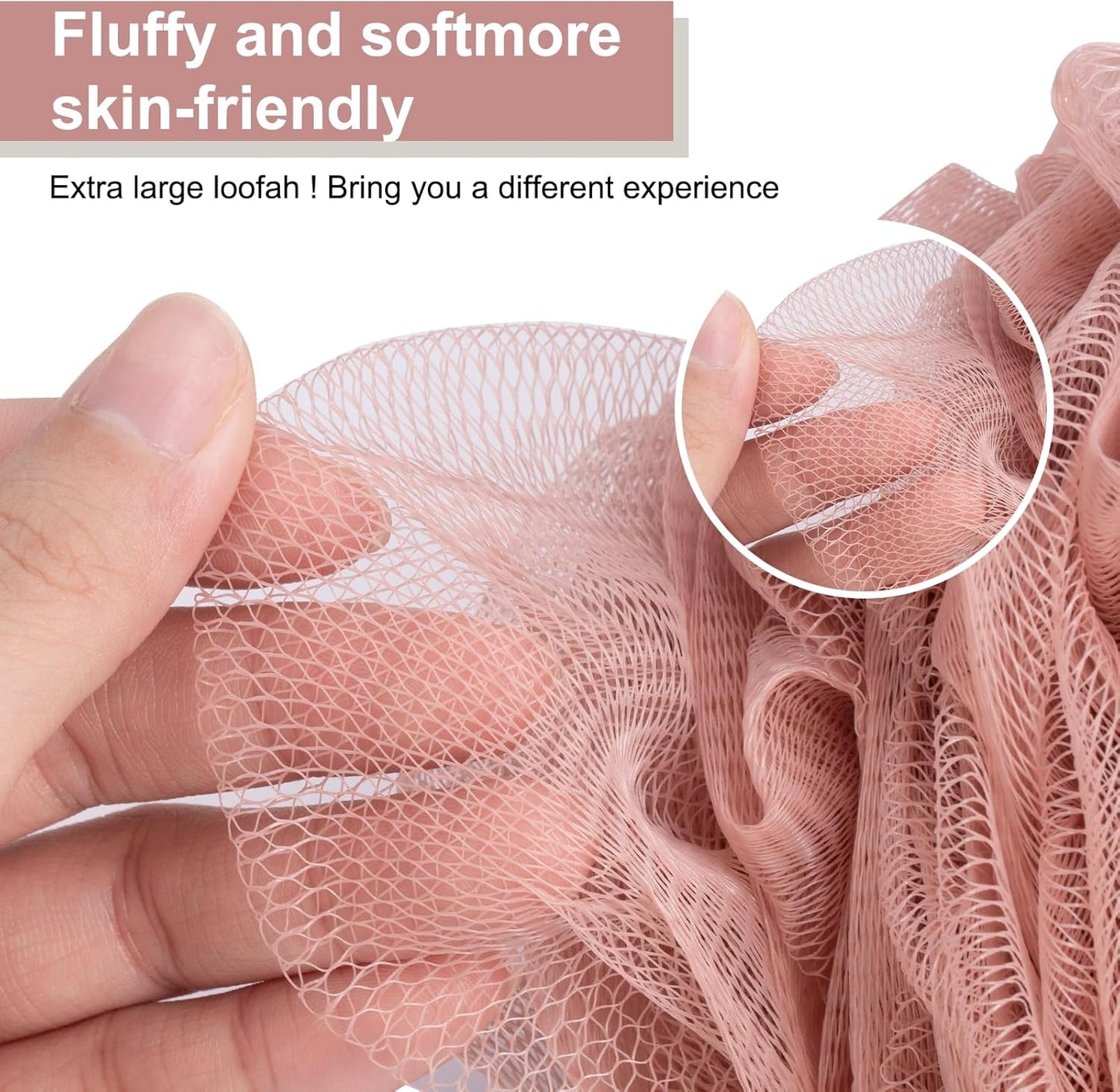 Loofah Sponge XXL-100g 4 Pack, Bath Sponge Soft Mesh Shower Puff Loofah for Men, Exfoliating Body Scrubber for Women, Shower Accessories (Cherry Red)