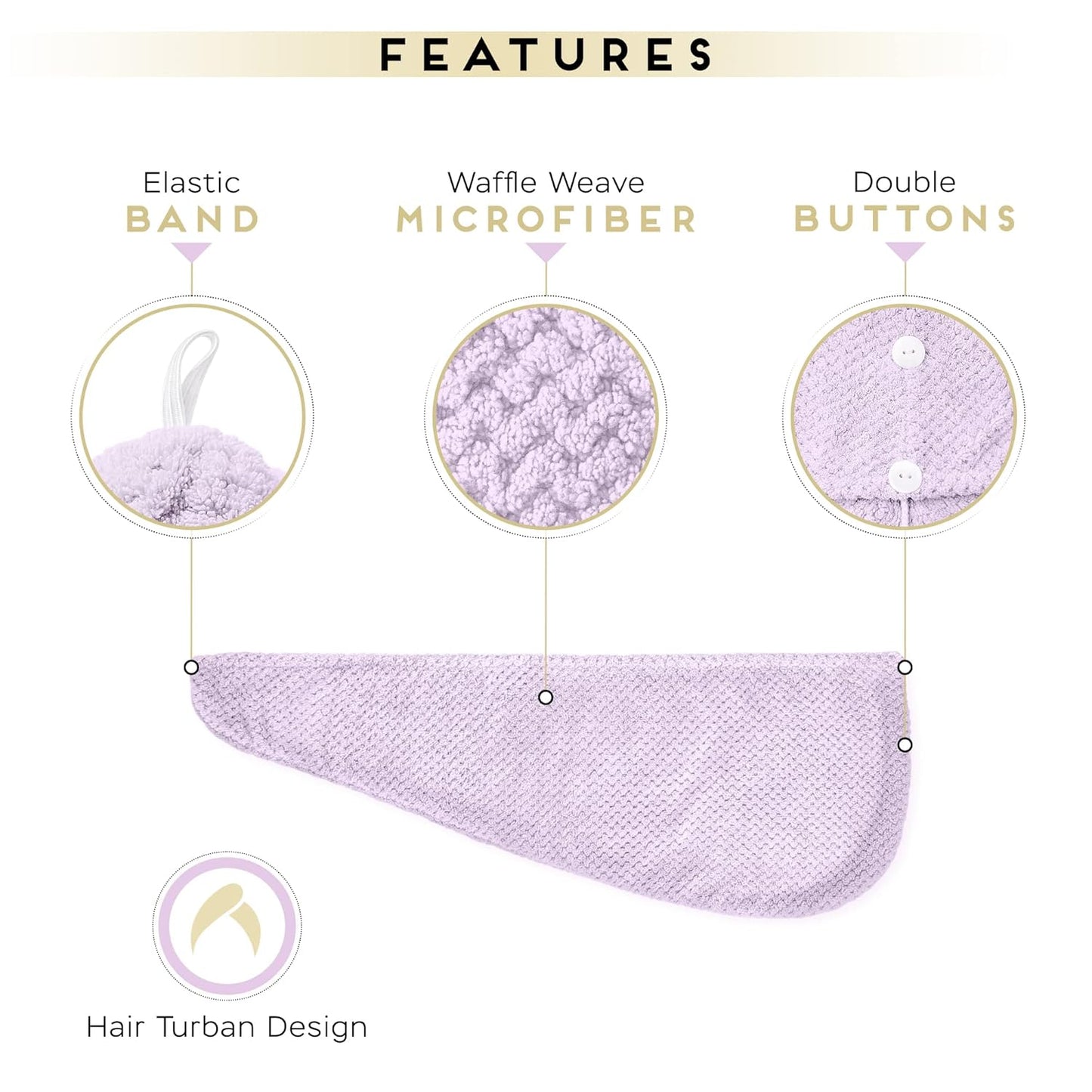 2 Pack Microfiber Hair Towel Wrap for Women, Anti Frizz Quick Drying Hair Turban for All Hair Style, Absorbent and Lightweight (Light Purple)