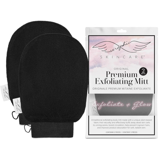 Seraphic Skincare (Original) Premium Exfoliating Mitt for Body (1pc) & Back Exfoliator – Body Exfoliator for Self-Tan Removal – Dual-Sided Back Scrubber for Deep Exfoliation & Cleansing