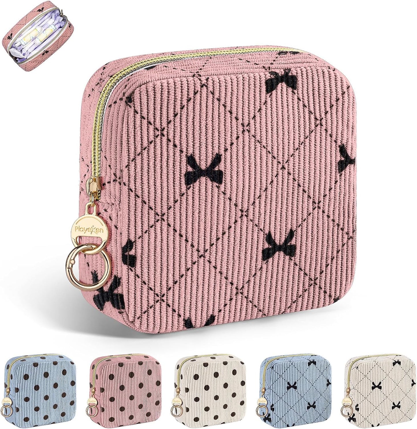 Period Bag for Teen Girls, Corduroy Cute Sanitary Napkin Storage Bag, Menstrual Pad Bag Tampon Holder for Purse