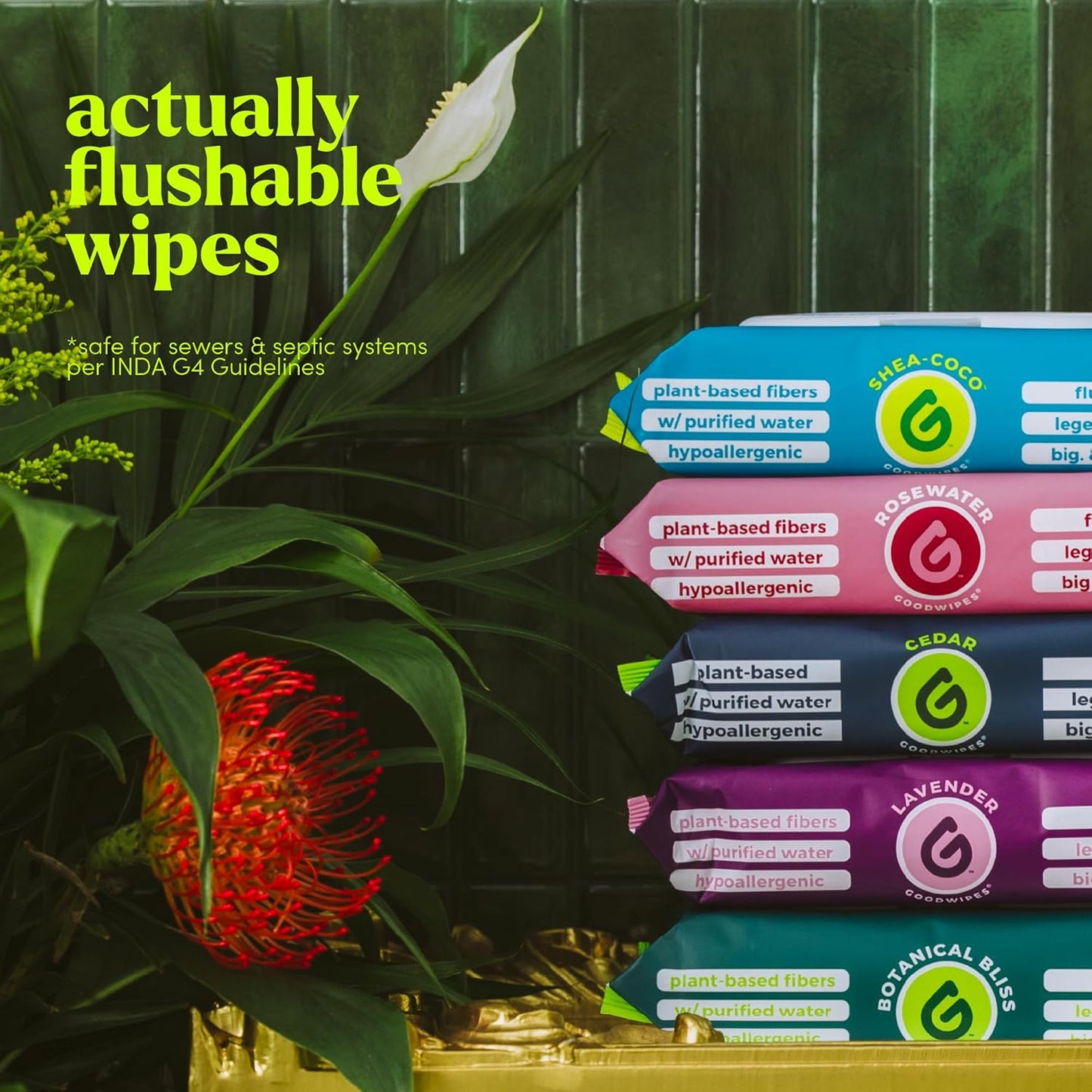 goodwipes Flushable Butt Wipes - Extra Large Adult Wet Wipes For Women & Men - Bathroom Essentials - Sewer & Septic Safe - Shea Coco & Botanical Bliss, 300 Count (6 Packs)