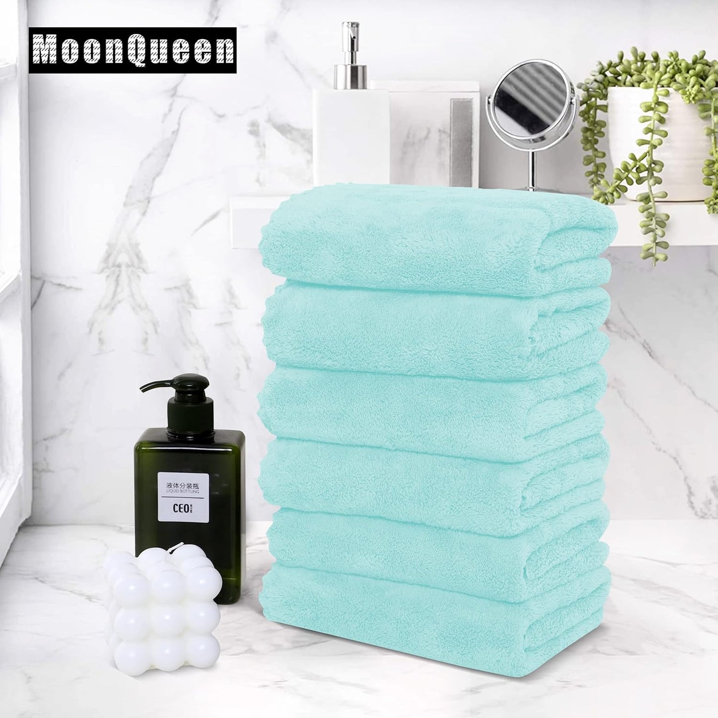 MOONQUEEN 6 Pack Premium Hand Towels - Quick Drying - Microfiber Coral Velvet Highly Absorbent Towels - Multipurpose Use as Hotel, Bathroom, Shower, Spa, Hand Towel 16 x 28 inches (Frozen Blue)