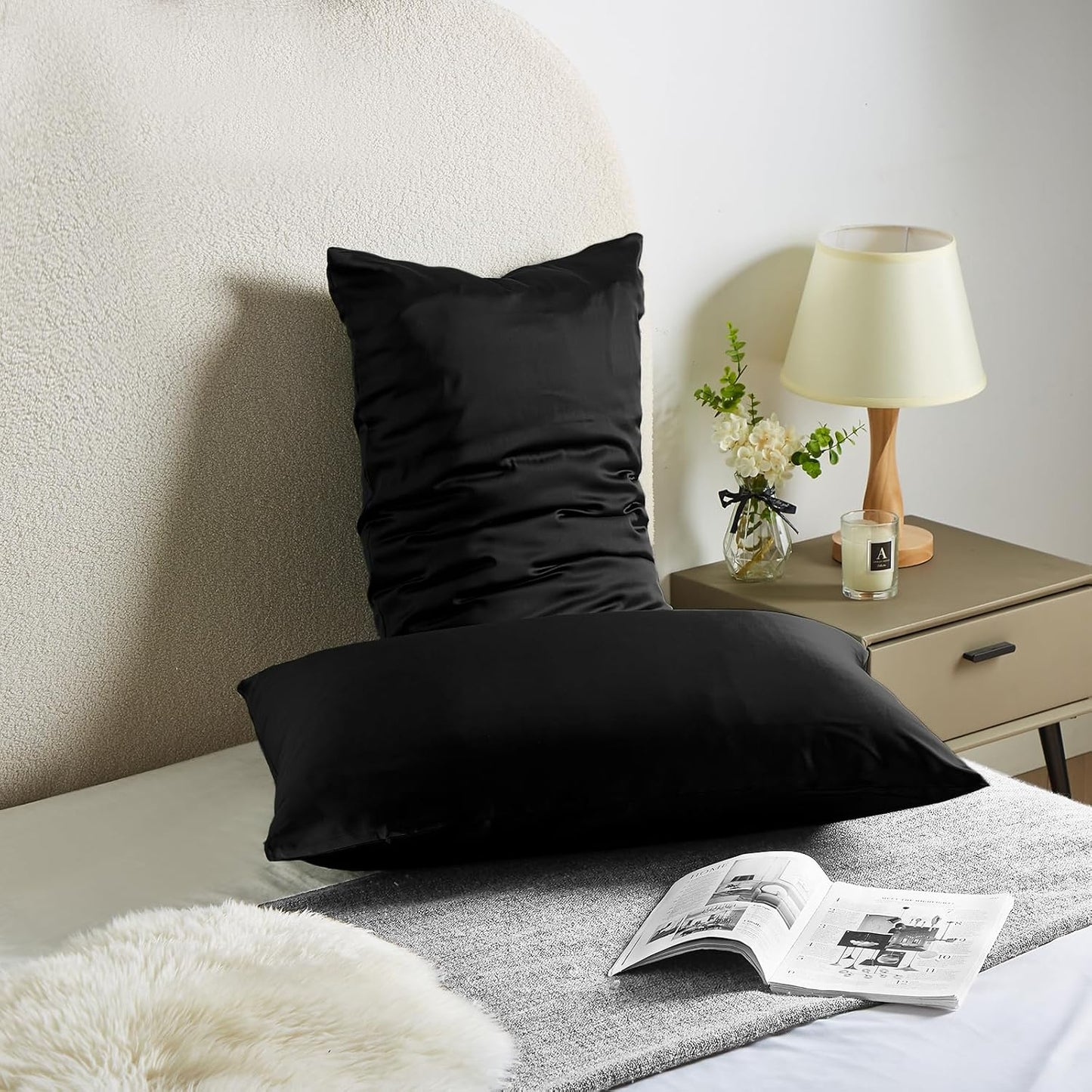 Silk Pillow Cases for Hair and Skin Mulberry Silk Pillow Cases Soft Breathable Both Sided Natural Silk Pillowcase with Zipper Beauty Sleep Silk Pillow Cases 1 Pack for Gift (Standard, Black)