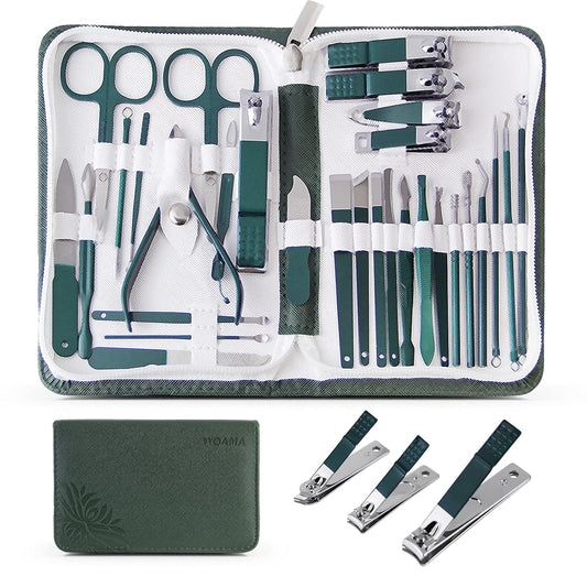 WOAMA 30-Piece Pedicure Kit Manicure Tools Nail Clipper Set with Green Travel Case for Home, Workplace, Gift, Beauty Salon