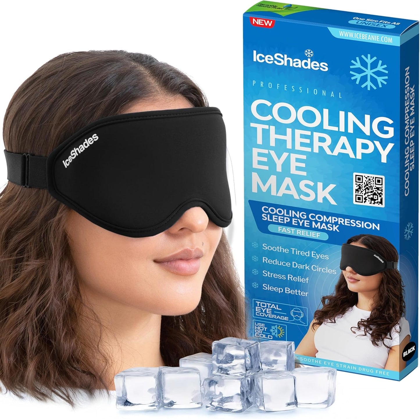 IceShades Cooling Gel Eye Mask for Migraine Relief, Tension & Hangover Migraine Mask, Cold Compress for Headache Dark Circles Tired Puffy Eyes, Reusable Ice Pack for Sleeping, Black