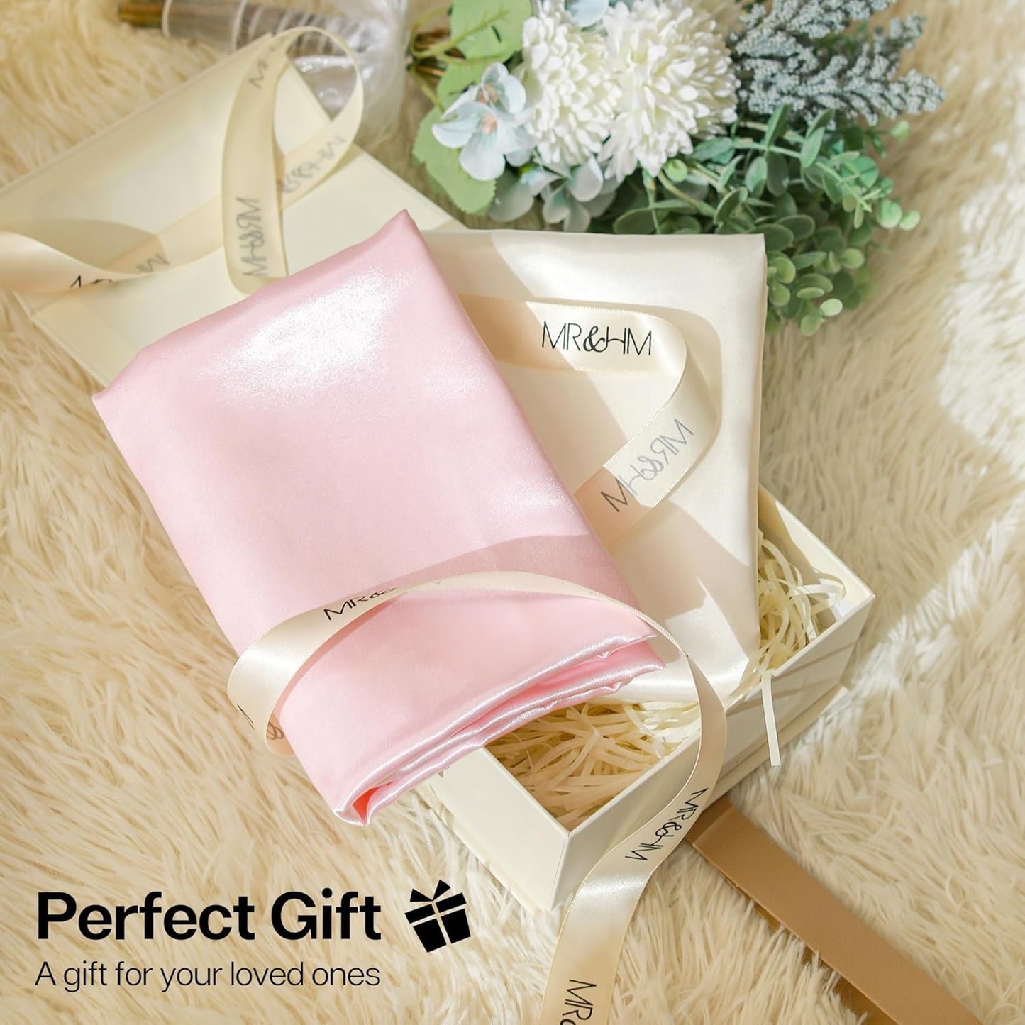 MR&HM Satin Body Pillow Cover, Soft and Breathable Body Pillow Case with Envelope Closure, Cooling and Silky Long Pillowcase for Hair and Skin,Grey (20x54, Ivory Striped)