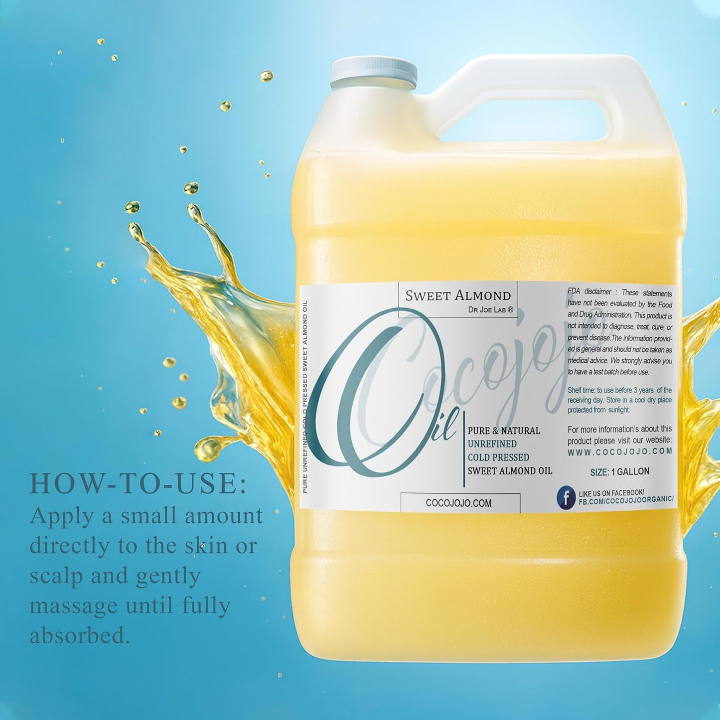 Sweet Almond Oil - Face Skin Hair Cold Pressed 1 Gallon Natural Pure Massage Extra Virgin Unrefined