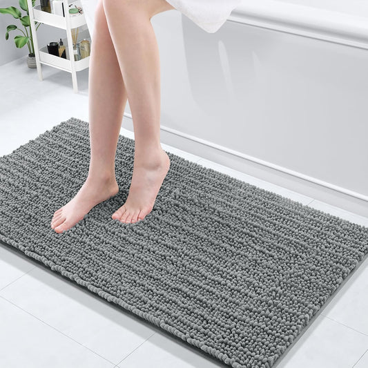 Arotive Luxury Chenille Bathroom Rug Mat, Extra Soft Thick Absorbent Shaggy Bath Rugs, Non-Slip Machine Wash Dry, Plush Bath Mats for Bathroom, Shower and Tub, 47x20, Grey