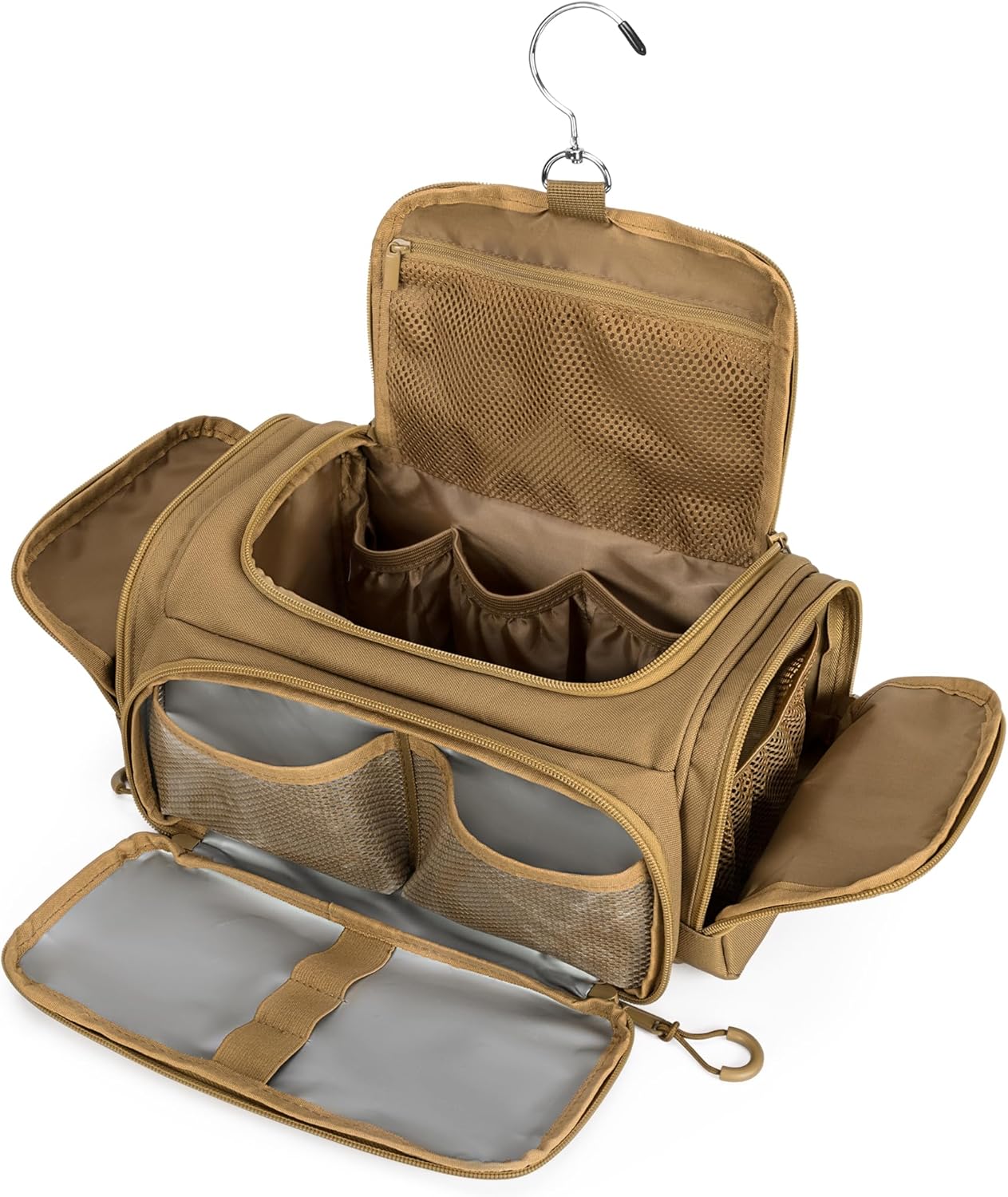 Tactical Toiletry Bag for Men, Hanging Hygiene Bag, Travel Dopp Kit Organizer for Shaving, Shower Essentials and Toiletries, Khkai (Empty Bag)