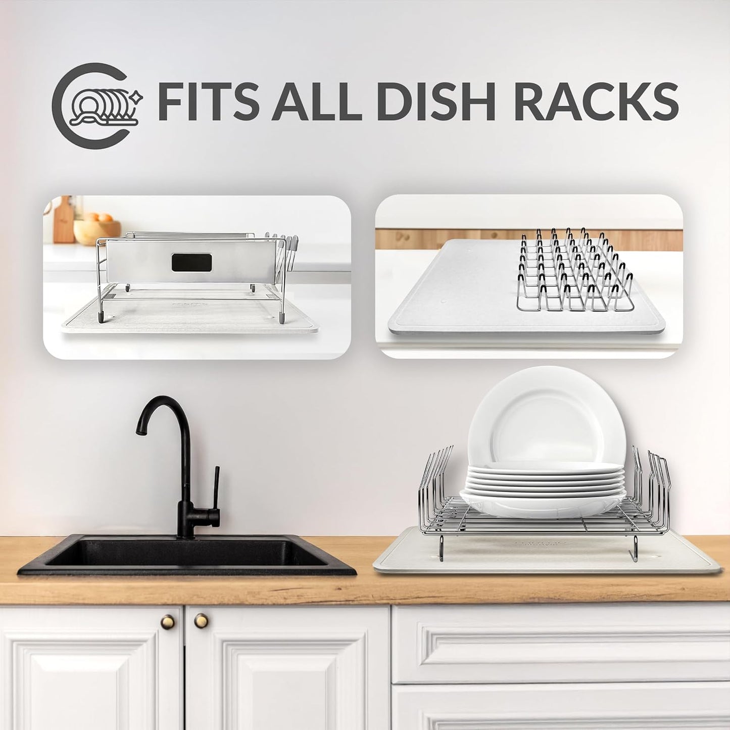 Momo Lifestyle Stone Dish Drying Mat DryPad 19.7" X 15.7" Misty Gray, Large Stone Drying Mat for Kitchen Counter, Fits Various Dish Racks, Zero Rust