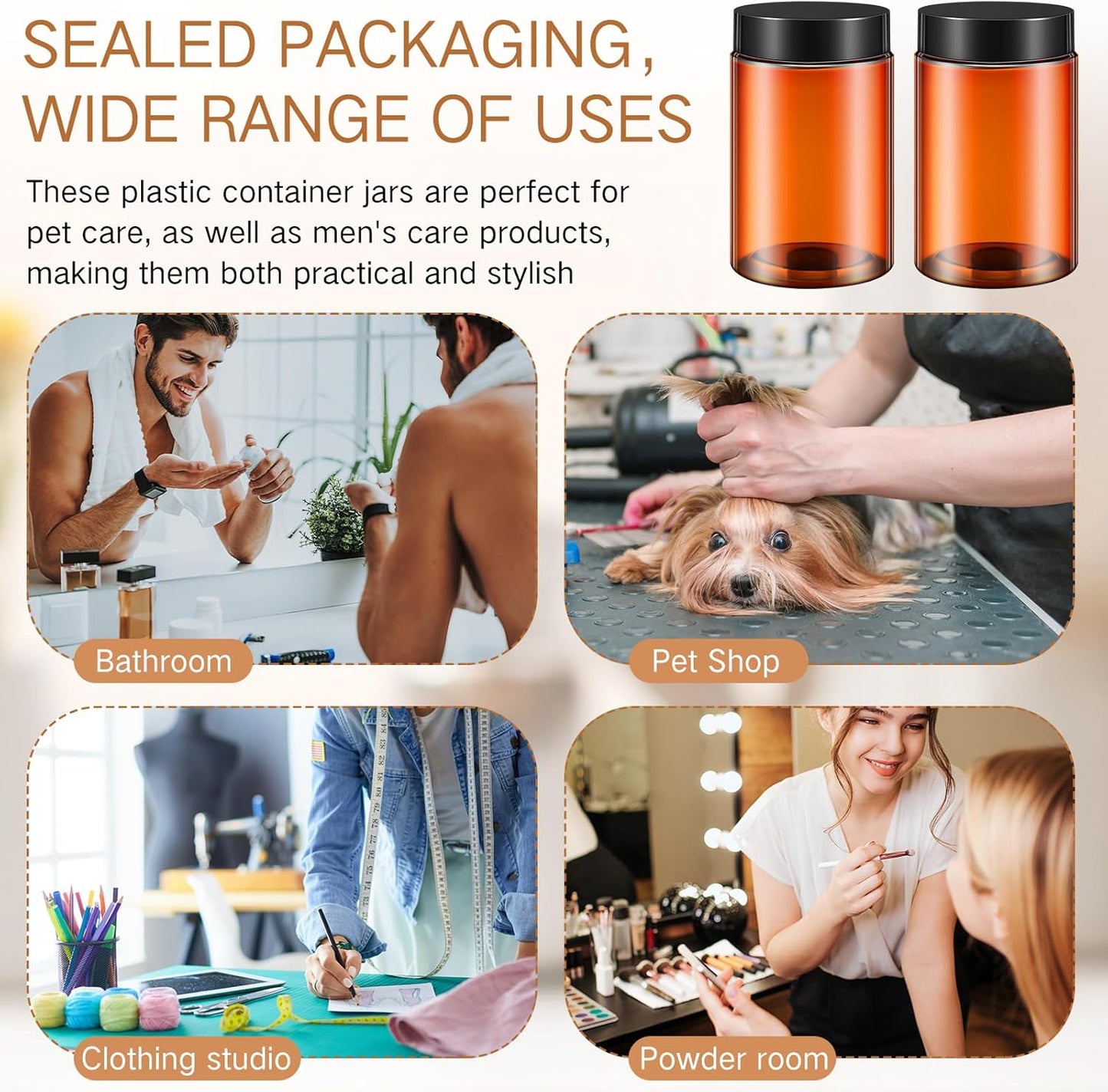 SATINIOR 12 Pack 12 oz Plastic Container Jars with Lids Round Clear Travel Cosmetic Container Slime Jars for Toiletries, Lotion, Cream, Ointments, Makeup, Rhinestone, Samples, Kitchen Storage(Amber)