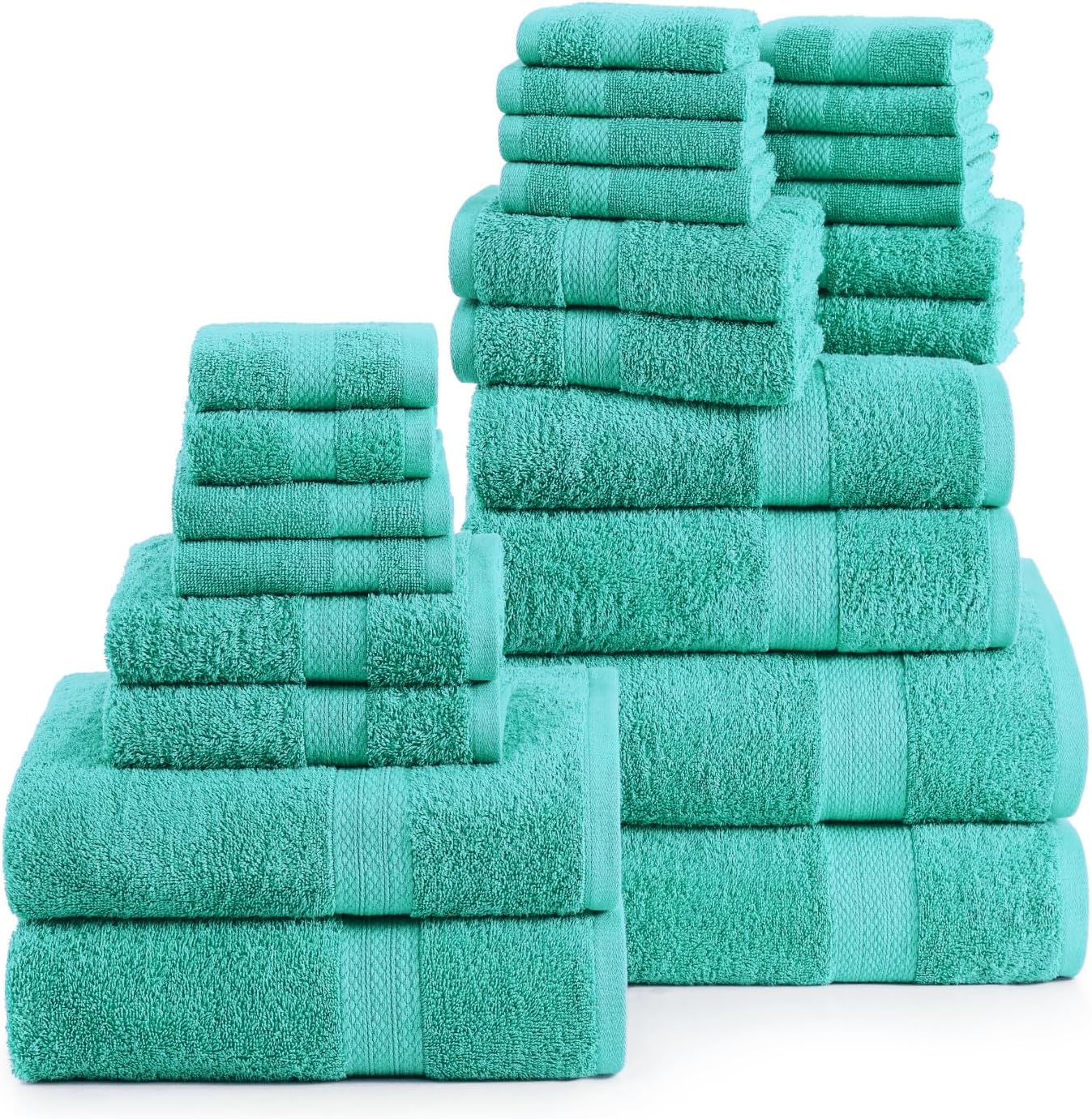 LANE LINEN 100% Mercerized Cotton Bathroom Towel Set - 24 Pcs - Quick Dry, Ring Spun, Soft & Absorbent - 2 Bath Sheets, 4 Fingertip, 4 Bath, 6 Hand Towels, 8 Washcloths - Sustainably Produced - Teal