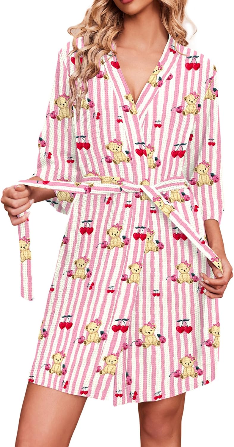 Ekouaer Robes for Women Waffle Knit Bathrobe Soft Lightweight Knee Length Loungewear S-XXL