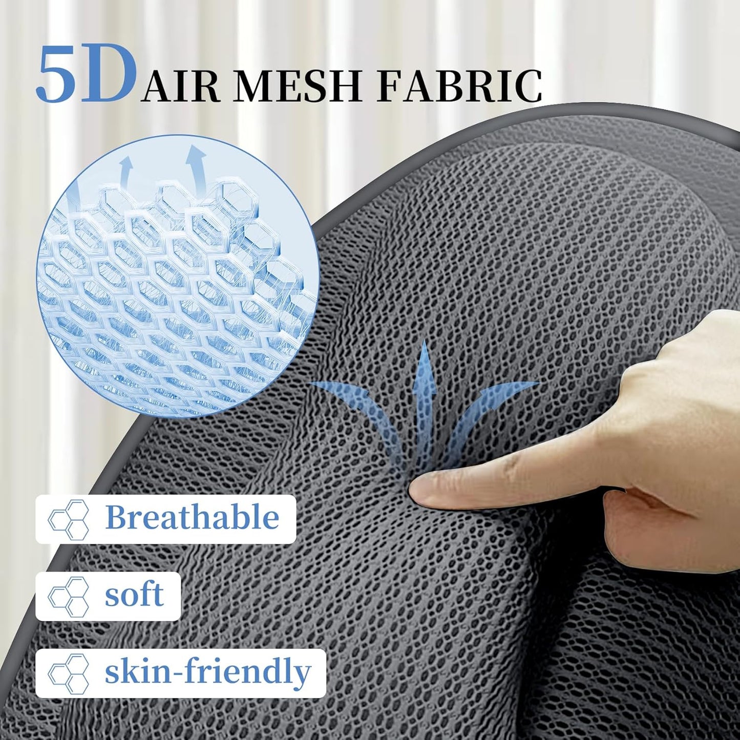 Bath Pillows for Tub, Soft 5D Air Mesh Bath Pillow Luxury Bathtub Pillow with 6 Non Slip Suction Cups, Bathtub Accessories for Women and Men (Grey)