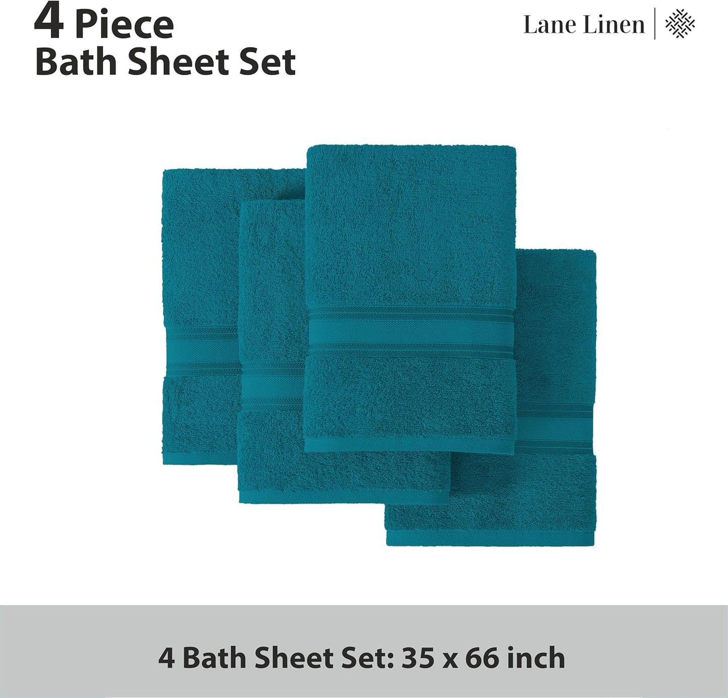 LANE LINEN 100% Cotton Oversized Bath Towels Set of 4 (35"x66") - Zero Twist Cotton Oversized Towels - Quick Dry, Soft & Absorbent Extra Large Bath Towel Set - Dorm Essentials for Girls - Sea Port