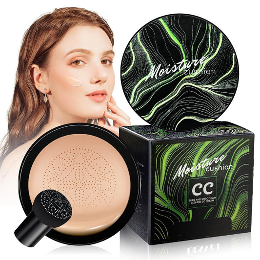 Mushroom Head Air Cushion CC Cream - Moisturizing BB Creams Foundation, Long-Lasting Waterproof New Air Cushion CC Cream Concealer for Even Skin Tone (Buff Beige, 1 PCS)