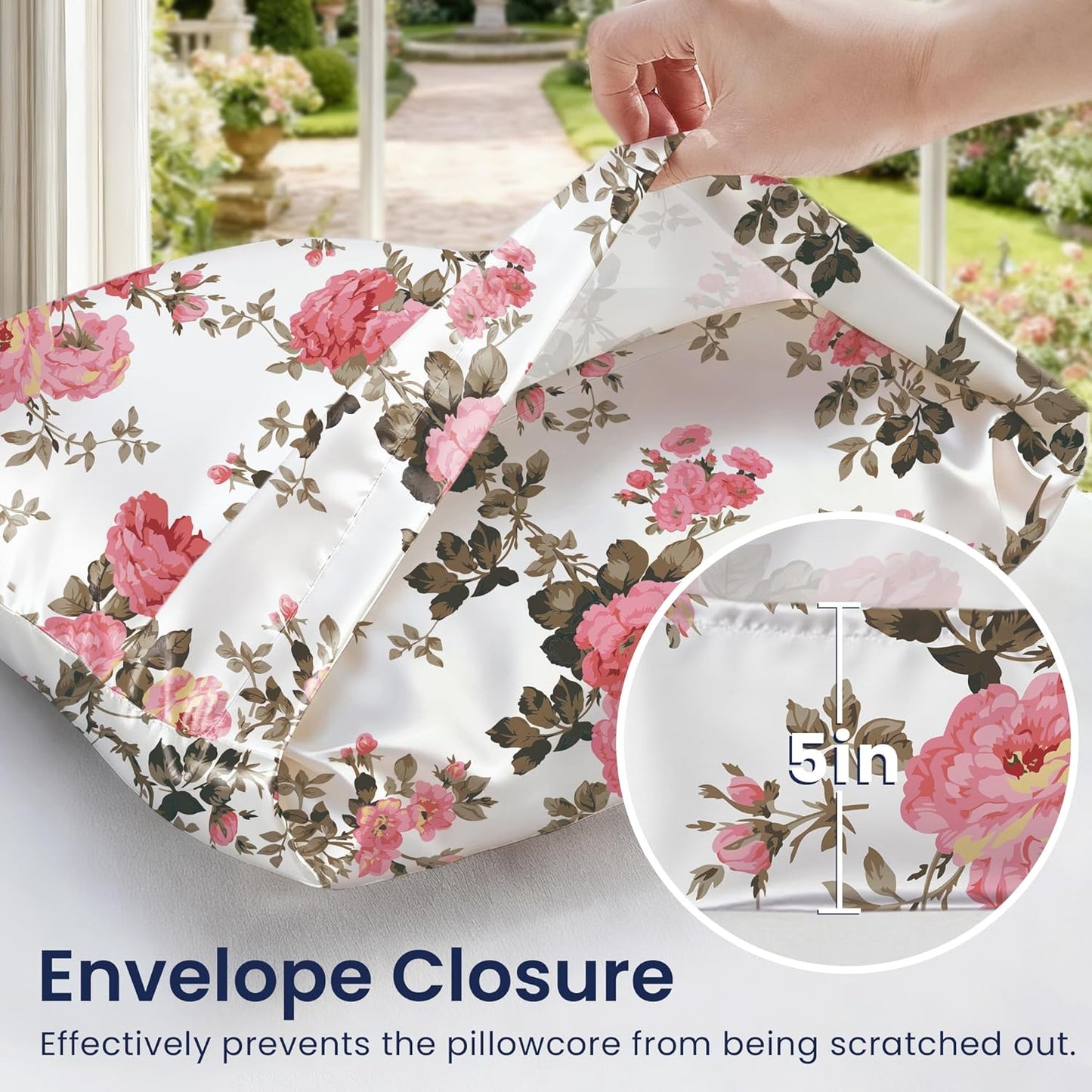 EXQ Home Satin Pillowcase for Hair and Skin Queen - Printed Spring Flowers Silk Pillow Cases 2 Pack 20x30 inches - Satin Pillow Cases Set of 2 with Envelope Closure, Gifts for Women Men