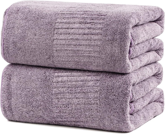 SEISSO Bath Towels,Extra Absorbent & Quick Drying Towels for Bathroom,Fibre Large Bath Towel,Super Soft Multipurpose Use for Fitness,Spa,Sports Towels,Yoga Towel (Purple, 2 Piece Bath Sheet)