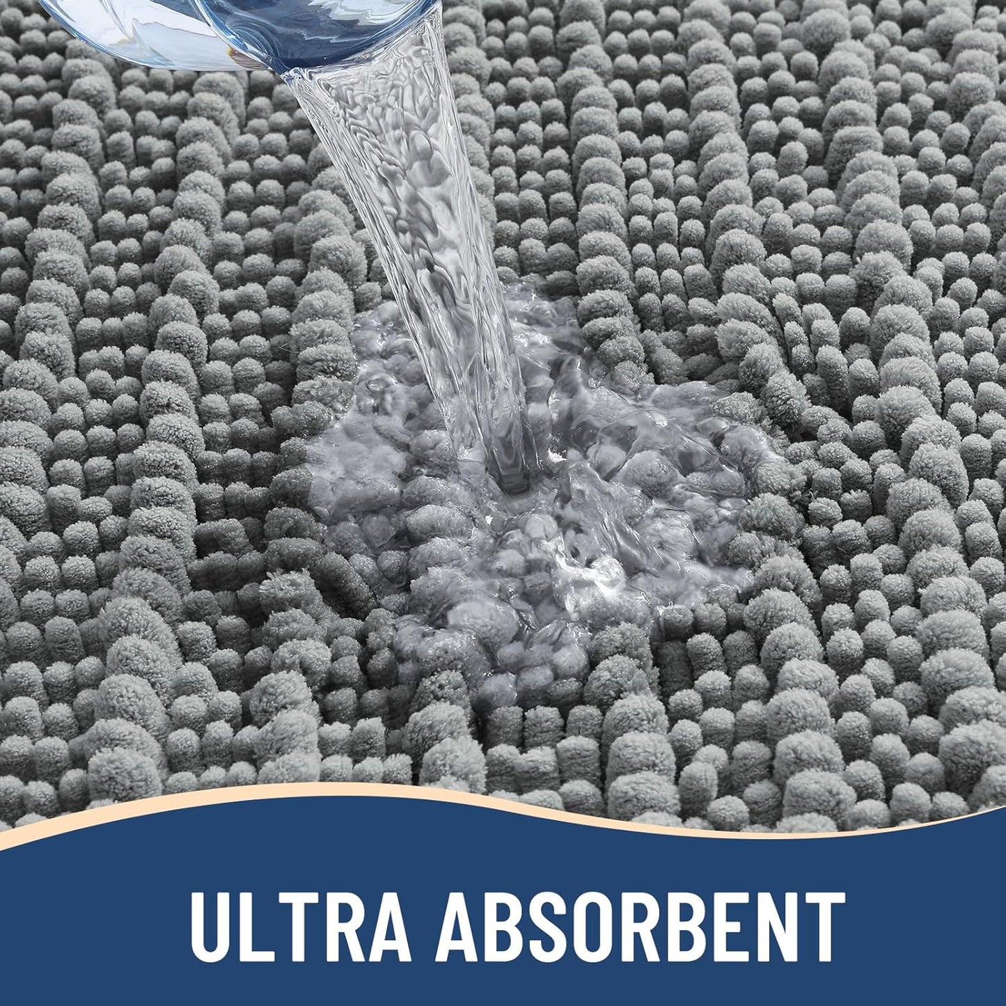 Arotive Luxury Chenille Toilet Rugs U-Shaped, Extra Soft Thick Absorbent Bathroom Mat, Non-Slip Shaggy Plush Contour Rugs, Machine Wash Dry Bath Mat for Toilet Base, 24x24, Grey