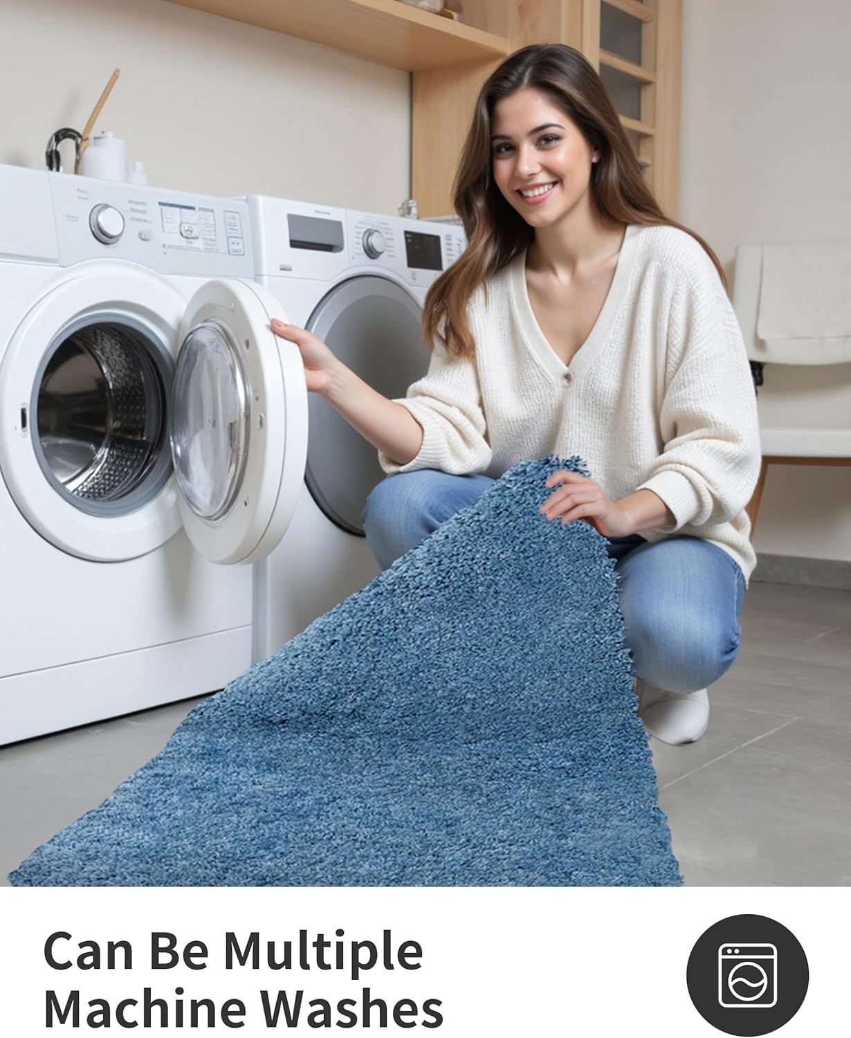 ILANGO Blue Bathroom Rugs 36" × 24" Non Slip & Super Absorbent Extra Thick Soft, Washable Bath Mat for Floor, Microfiber Plush Shaggy Bath Rug with Rubber for Bathtub Shower Room Sink