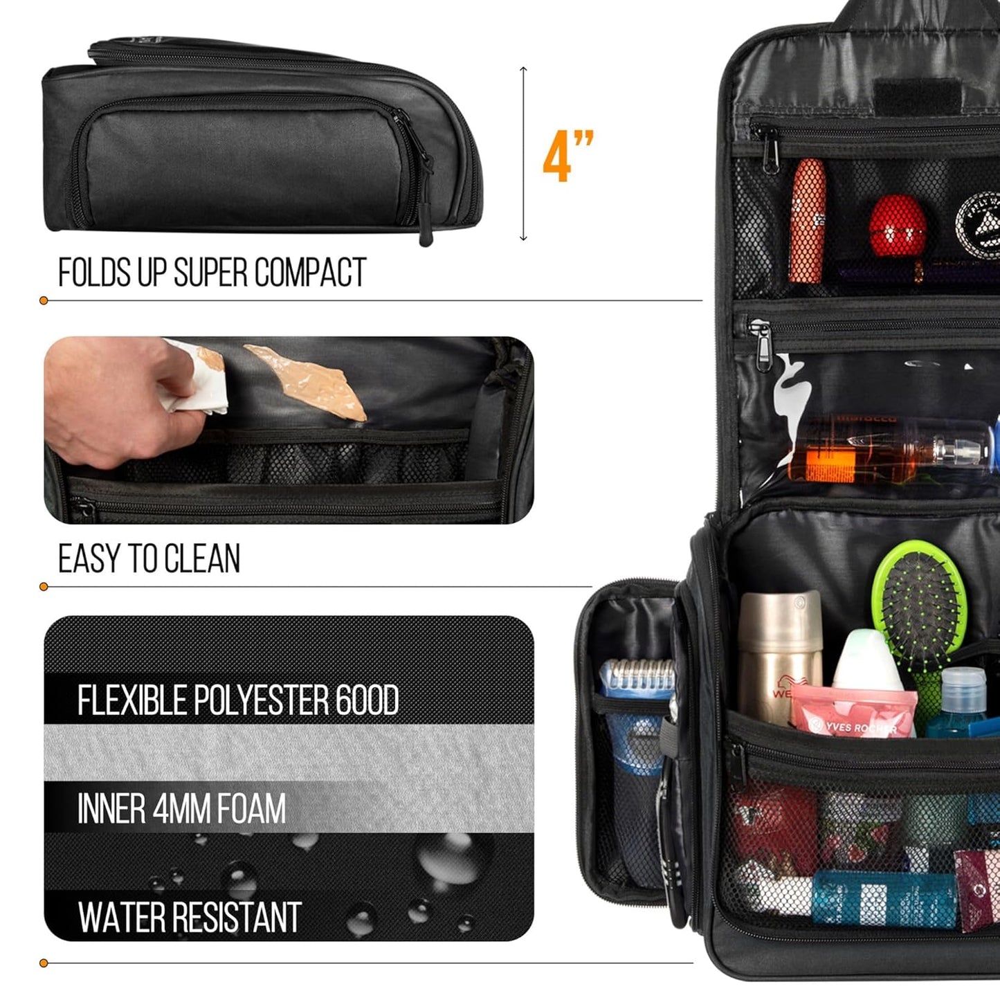 Travel Toiletry Bag for Men and Women - (10.6”x10.6”x3.2”) Large Hanging Toiletry Organizer - Waterproof Hygiene Bag with Metal XXL Swivel Hook, with Sturdy Zippers and 19 Compartments for Toiletries