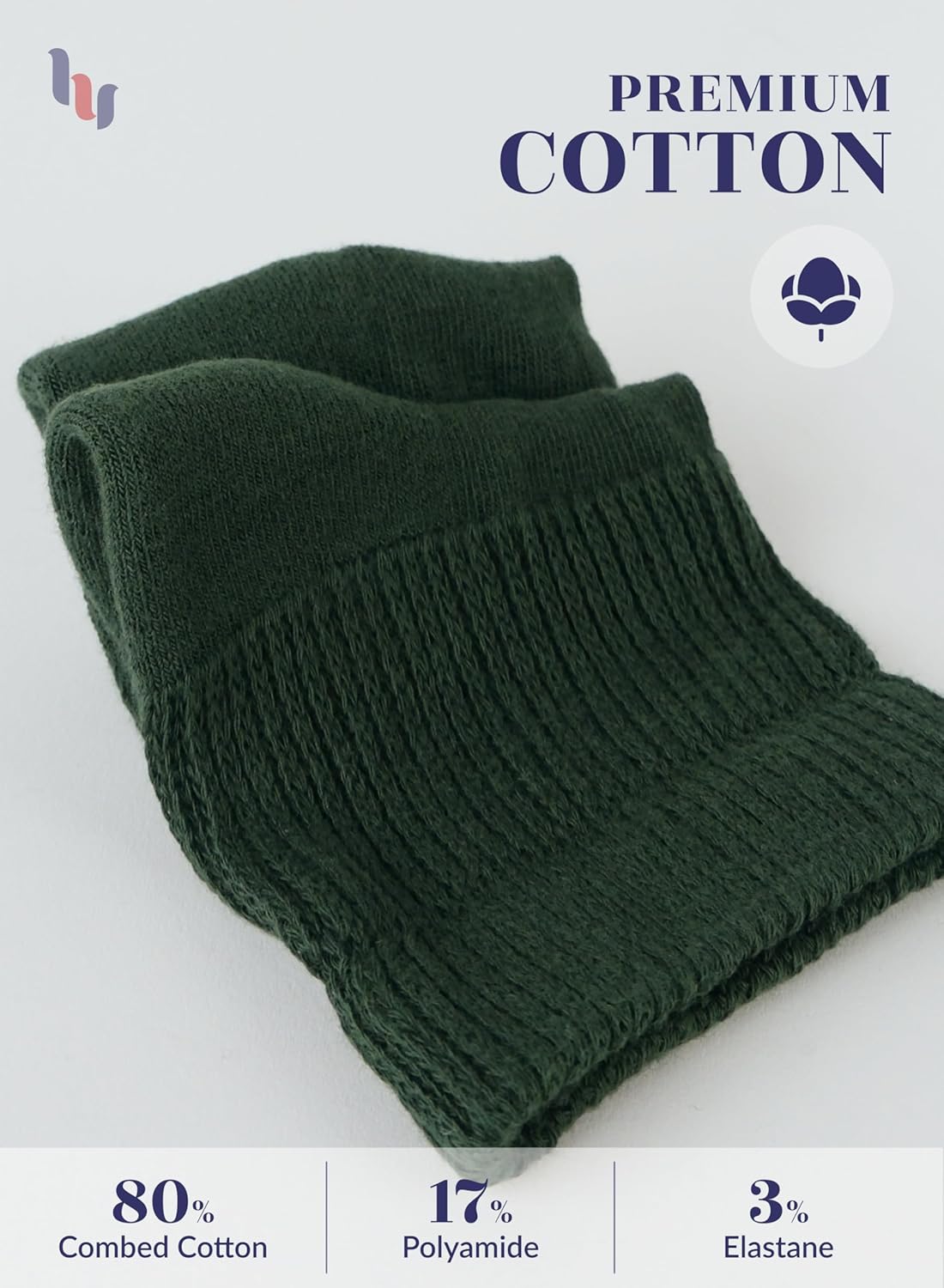 Hugh Ugoli Women's Cotton Diabetic Ankle Socks, Wide, Loose, Stretchy, Seamless Toe, Non Binding Top Semi Cushion, 3-6 Pairs