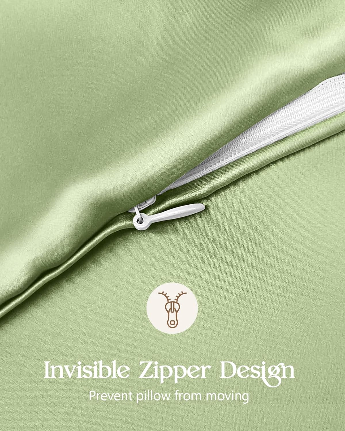 Silk Pillowcase 2 Pack - Pillow Cases Queen Set of 2 Size 20" x 30" for Hair and Skin Smooth Soft Breathable with Hidden Zipper Cooling Pillow Covers for Women, Light Green