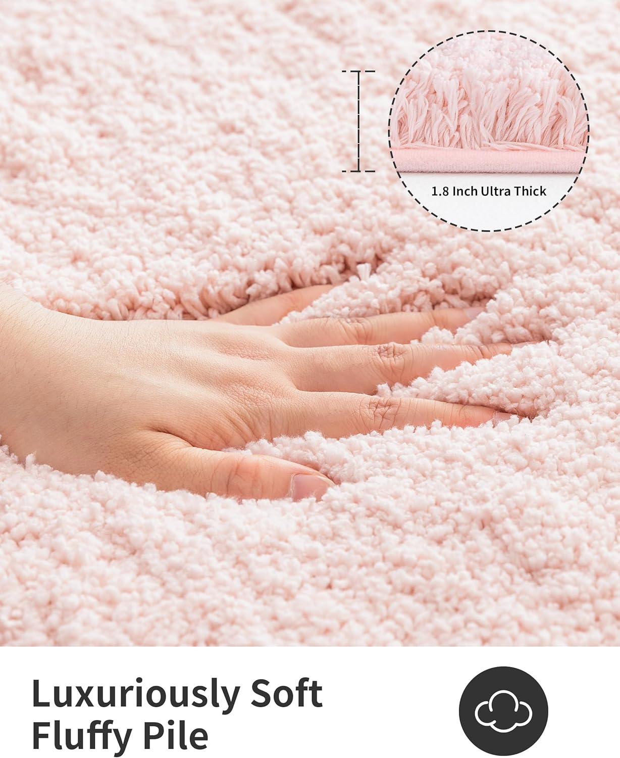 ILANGO Pink Toilet Rugs U Shaped 22" × 24" Non Slip & Super Absorbent Extra Thick Soft, Washable Bath Mats for Bathroom Floor, Microfiber Plush Shaggy Contour Bath Rugs for Toilet,Dry Quick