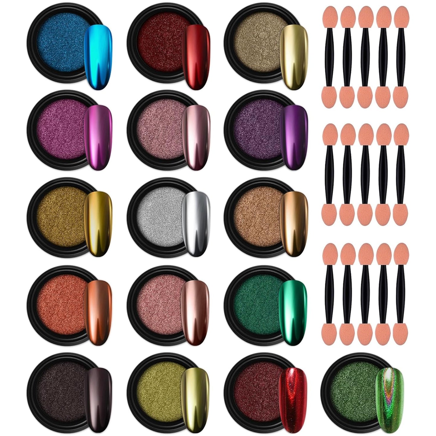 Artdone 16 Jars Chrome Nail Pearl Powder Silver and Gold Mirror Iridescent Aurora Metallic Nail Pigment Pearlescent Mermaid Pigment Pearl Dust Kit, Nail Art Decoration, Acrylic Resin Craft