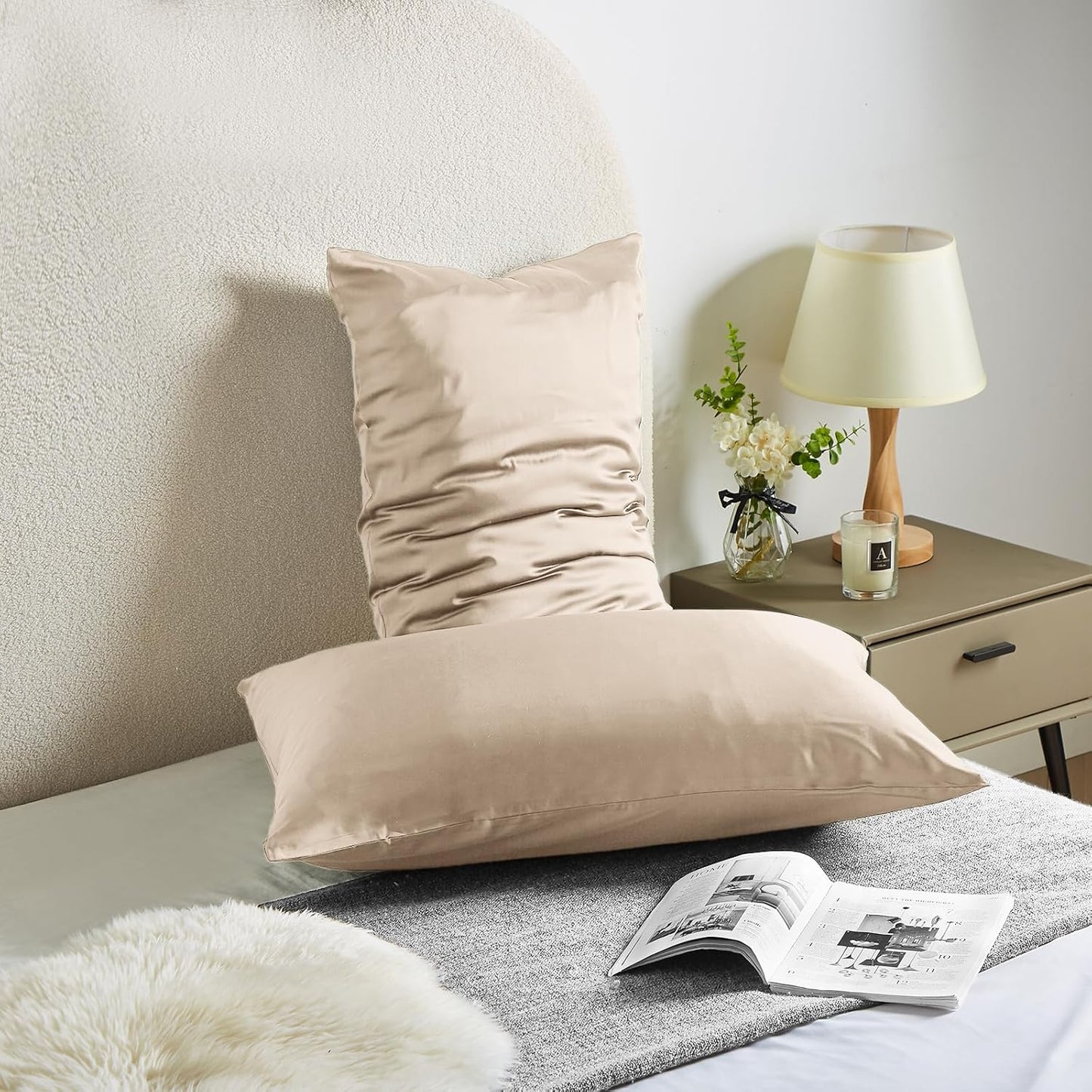 Silk Pillowcase for Hair and Skin Mulberry Silk Pillowcase Soft Breathable Smooth Both Sided Natural Silk Pillowcase with Zipper Beauty Sleep Silk Pillow Case 1 Pack for Gift (Queen, Champagne)