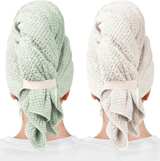 2 Packs Large Microfiber Hair Towels for Women, Super Absorbent & Quick Dry Hair Towel Wrap for Curly Hair Long & Short Hair- Anti-Frizz Hair Turbans for Wet Hair - 27.5''*39.4''
