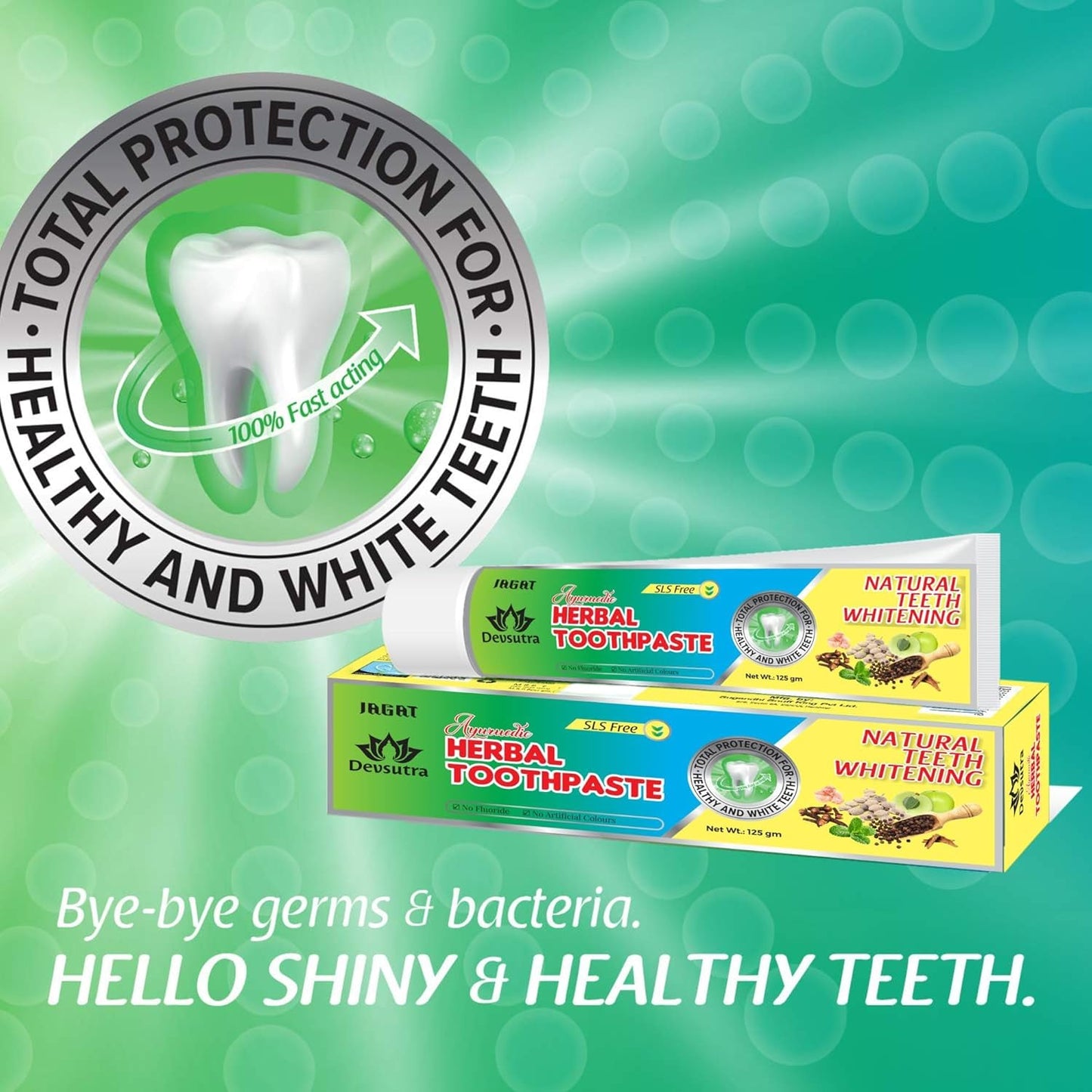 Jagat Devsutra Dr. Recommended Ayurvedic Herbal Fresh Mint Flavour Toothpaste Combo Pack Offer - 100% Natural Teeth Whitening Formula, No Fluoride & No Artificial Colours - Pack of 2 (4.4 OZ Each)