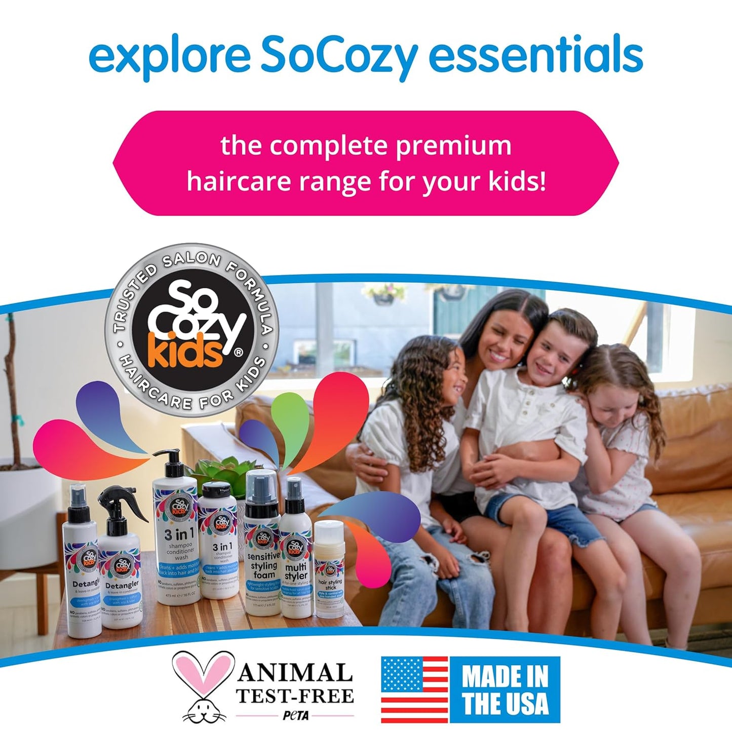 SoCozy Detangler Leave-In Conditioner Spray For Kids Hair Strengthens and Softens, No Parabens, Sulfates, Synthetic Colors or Dyes, 5.2 Fl Oz (580A)