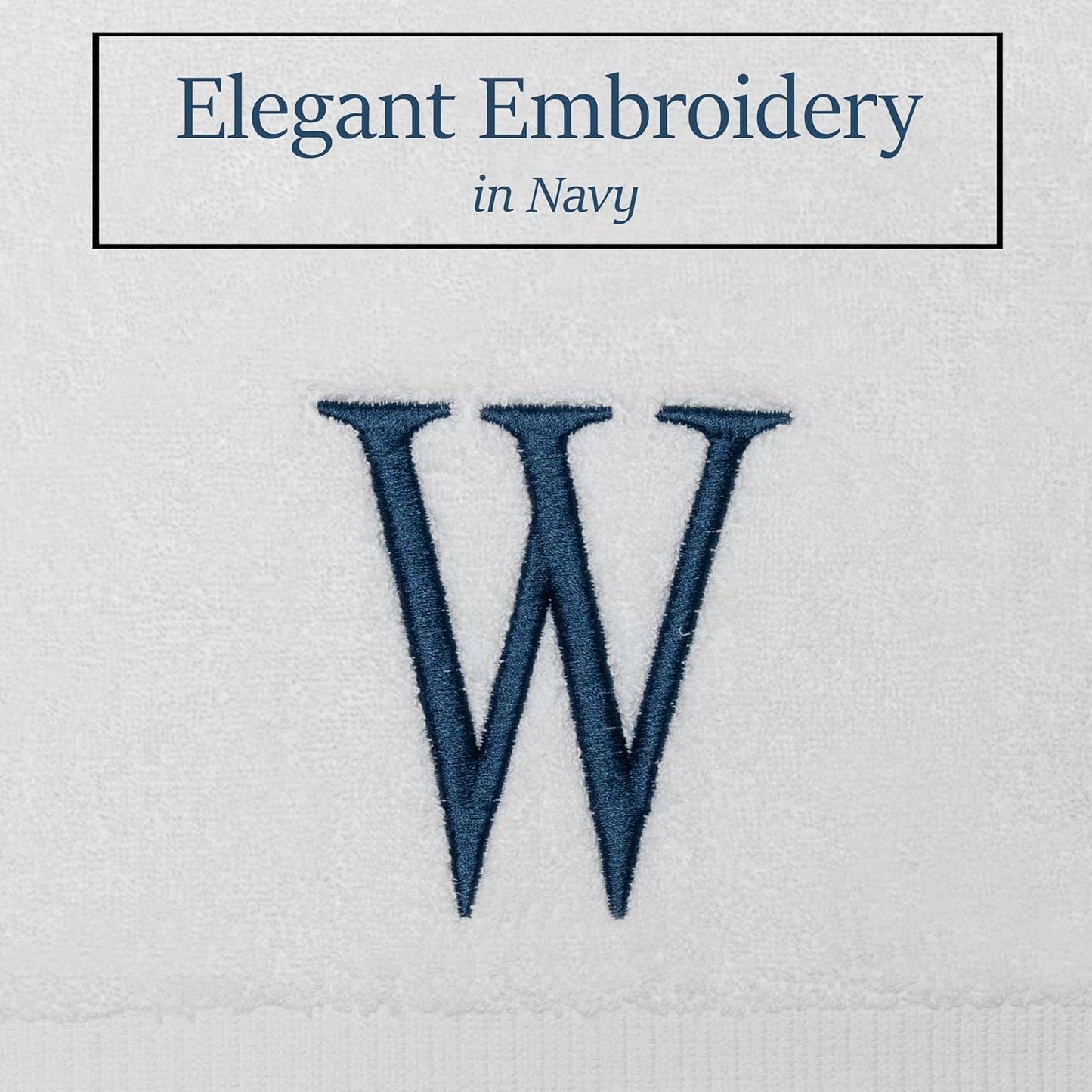 Monogrammed Hand Towels for Bathroom - Luxury Hotel Quality Personalized Initial Decorative Embroidered Bath Towel for Powder Room, Spa - GOTS Organic Certified - Set of 2 Navy Letter W