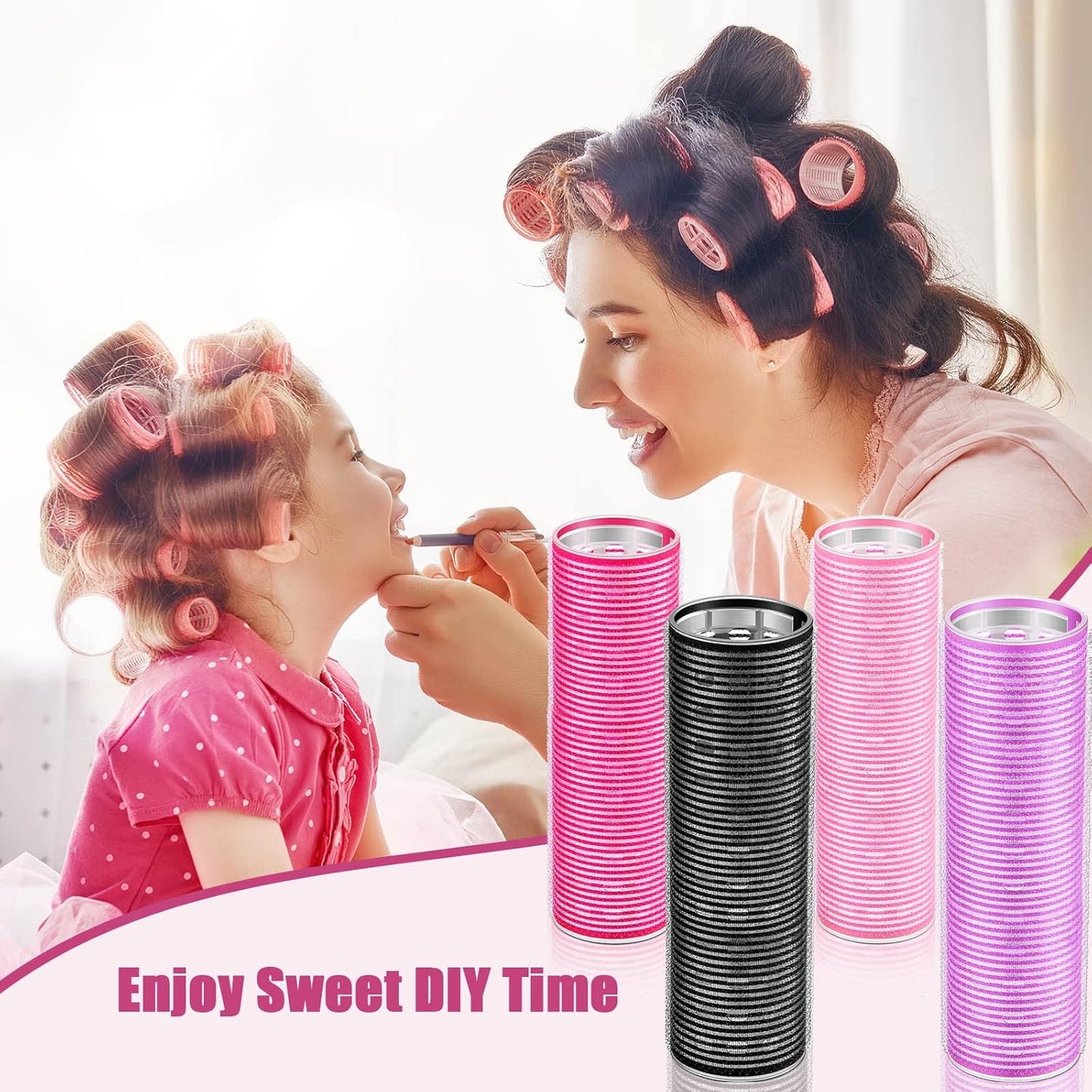 WILLBOND 8 Pcs Long Hair Rollers for Bangs Aluminum Core Curlers Thermal 4.1 x 1.2 Inch Self Grip Roller for Long and Medium Jumbo Hair Women Hairstyle