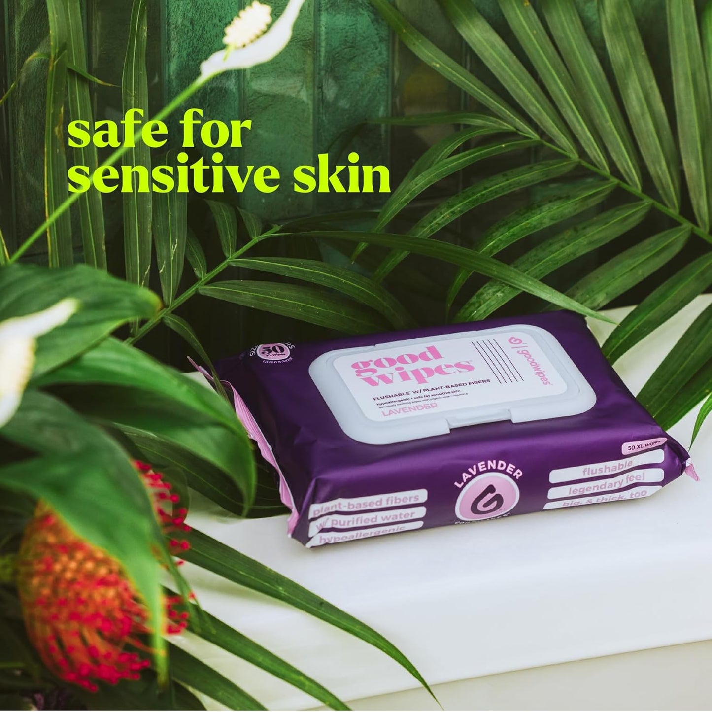 goodwipes Flushable Butt Wipes - Vitamin E & Aloe - Sewer & Septic Safe - Extra Large Adult Wet Wipes For Women & Men - Bathroom Essentials - Lavender, 418 Count (8 Packs + 1 Travel)