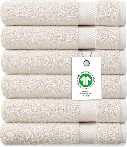 Delara Organic Cotton Luxuriously Plush Washcloths Pack of 6 | GOTS & Oeko-TEX Certified | Premium Quality Face Towels | Feather Touch Technology|650 GSM Long Staple|Soft, Quick Dry & Ultra-Absorbent