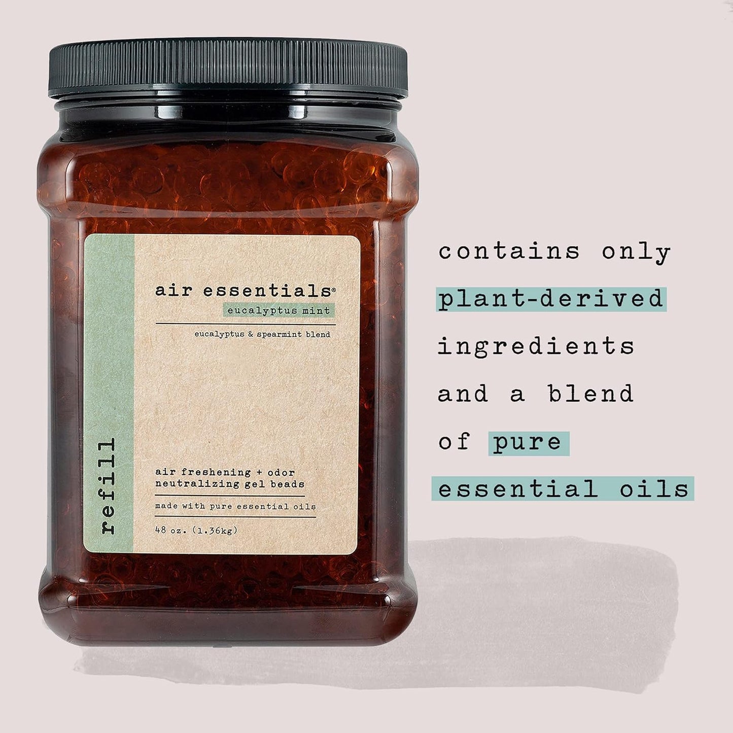 Air Essentials Air Freshener & Odor Neutralizer Gel Bead 48 oz Refill – Odor Eliminator - Made with Pure Essential Oils – Eucalyptus Mint Scent
