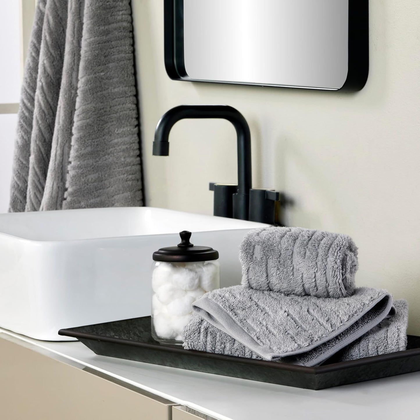 SKL Home CloudSoft Cotton Luxury 6 Pc Towel Set for Bath & Gift, Gray