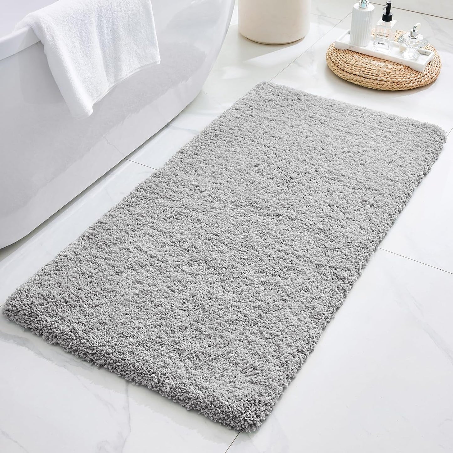 ILANGO Grey Bathroom Rugs 70" × 24" Non Slip & Super Absorbent Extra Thick Soft, Washable Bath Carpet Runner for Floor, Microfiber Plush Shaggy Bath Mats with Rubber for Bedroom Bathtub Shower Room