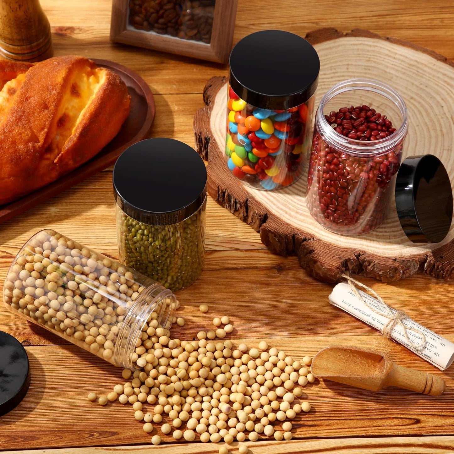 SATINIOR 12 Pack 12 oz Plastic Container Jars with Lids Round Clear Travel Cosmetic Container Slime Jars for Toiletries, Lotion, Cream, Ointments, Makeup, Rhinestone, Samples, Kitchen Storage(Black)