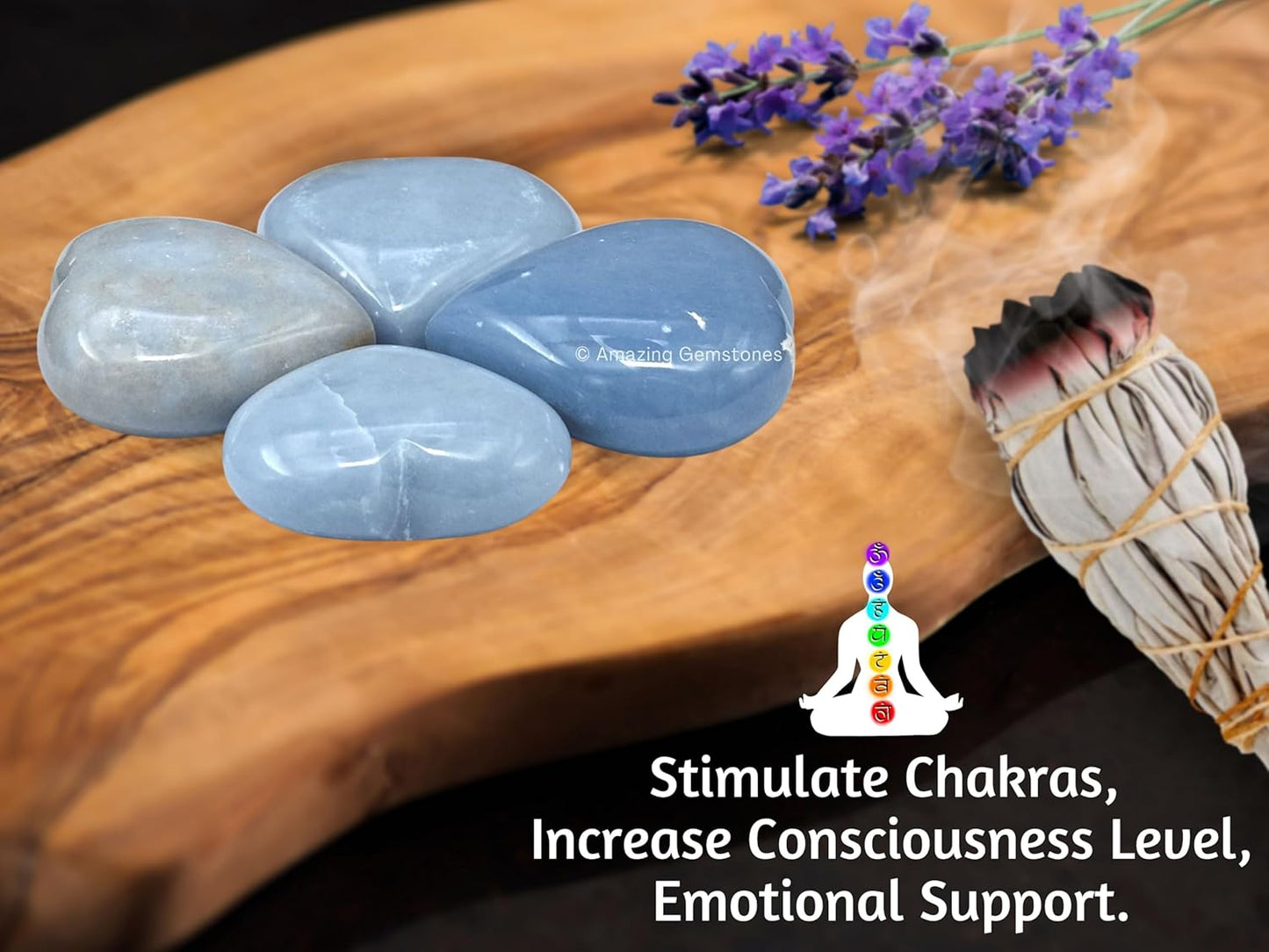 Amazing Gemstone Angelite Crystal Heart Palm Stone - Pocket Massage Worry Stone for Natural Body Chakra Balancing, Reiki Healing and Crystal Grid