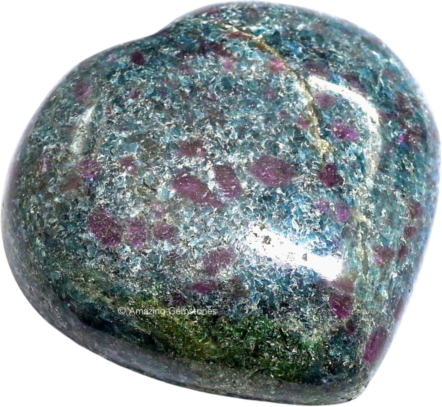 Amazing Gemstone Ruby Kyanite Crystal Heart Palm Stone - Pocket Massage Worry Stone for Natural Body Chakra Balancing, Reiki Healing and Crystal Grid
